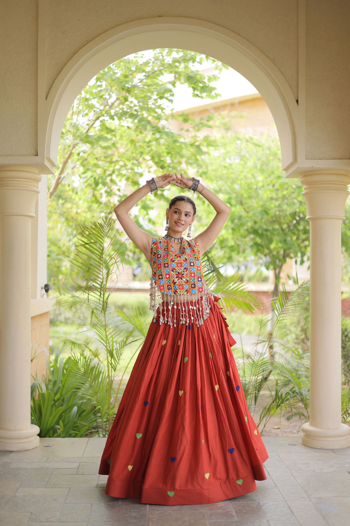 Women’s Designer Embroidered Lehenga Choli Set with Colorful Mirror Work & Flared Skirt