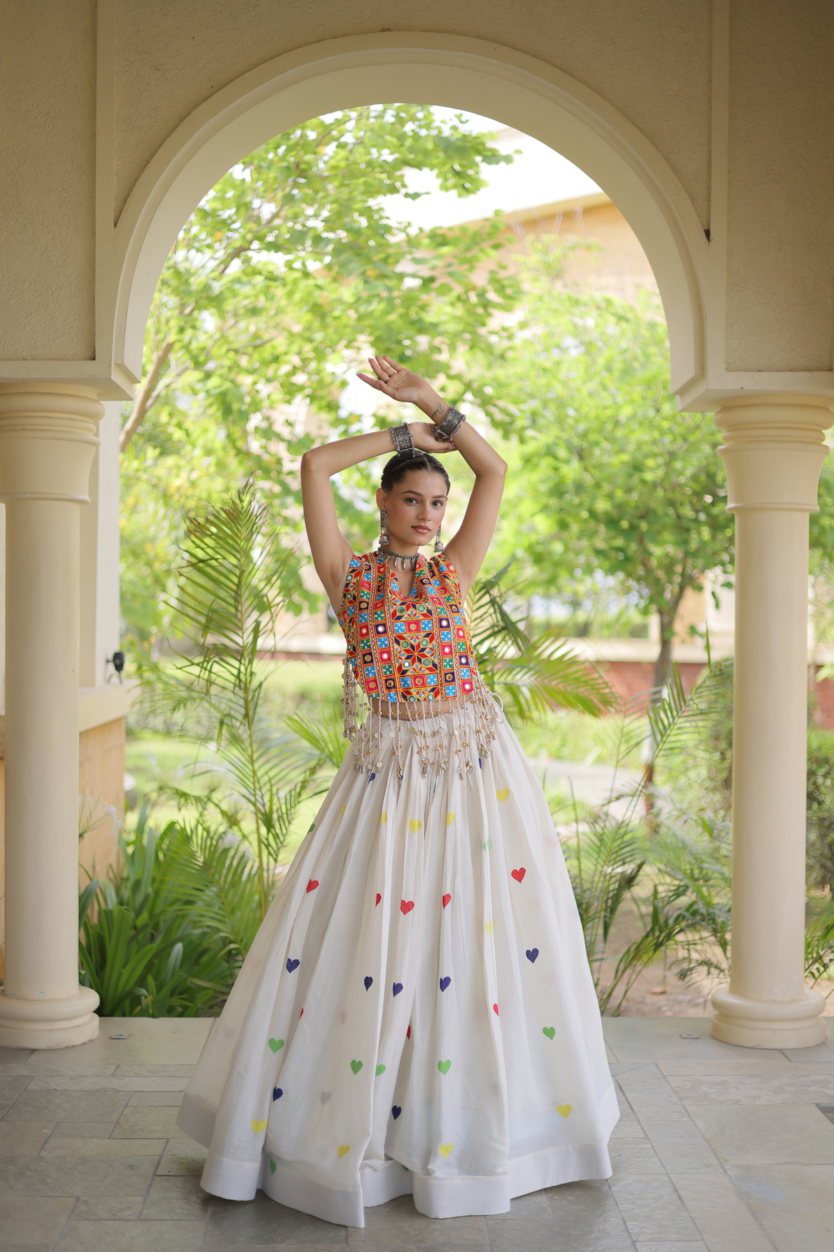 Women’s Designer Embroidered Lehenga Choli Set with Colorful Mirror Work & Flared Skirt