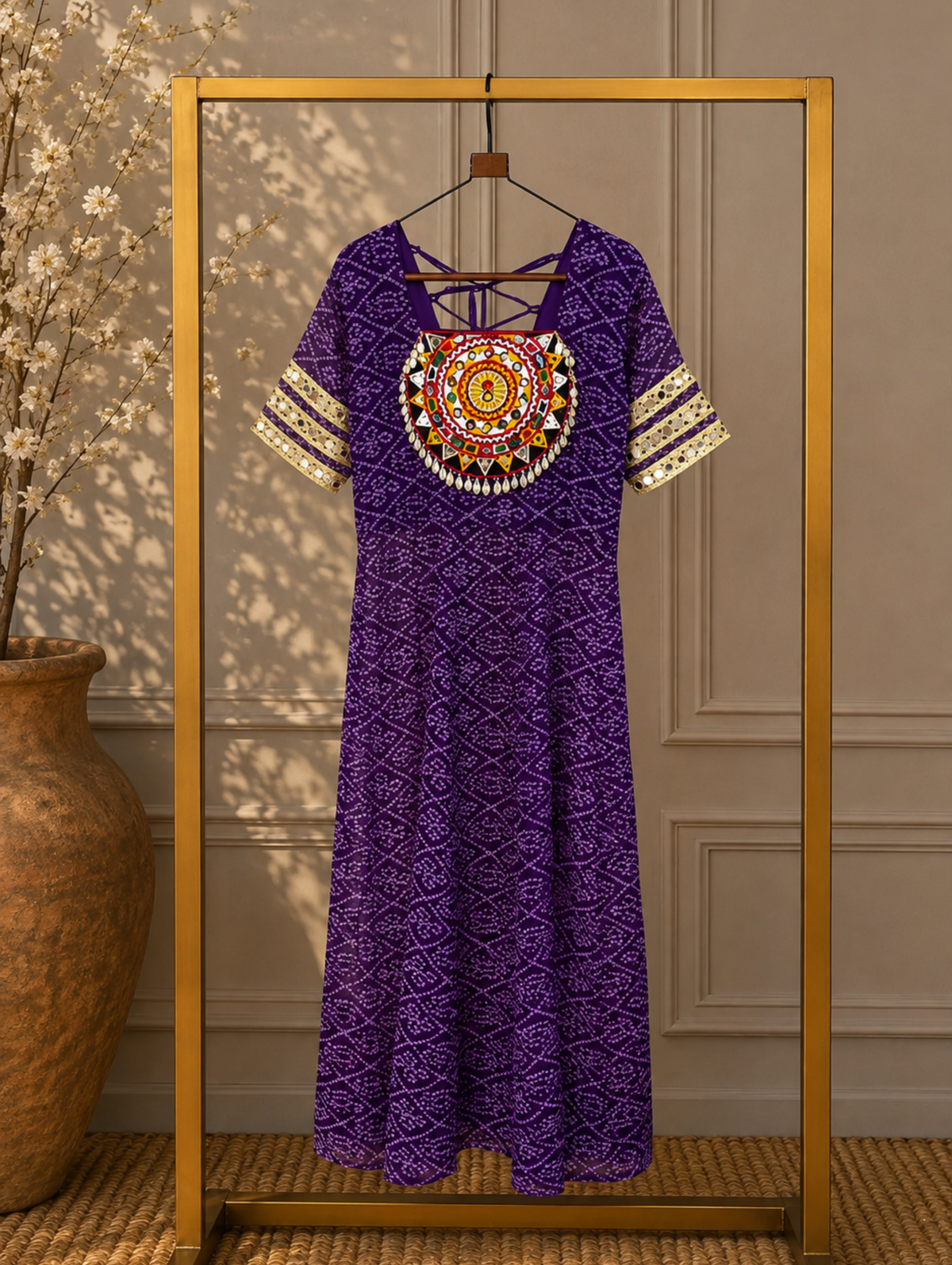 Women’s Designer Navratri Ethnic Kurti with Mirror Work & Embroidered Sleeves #NavratriOutfit #NavratriCollection
