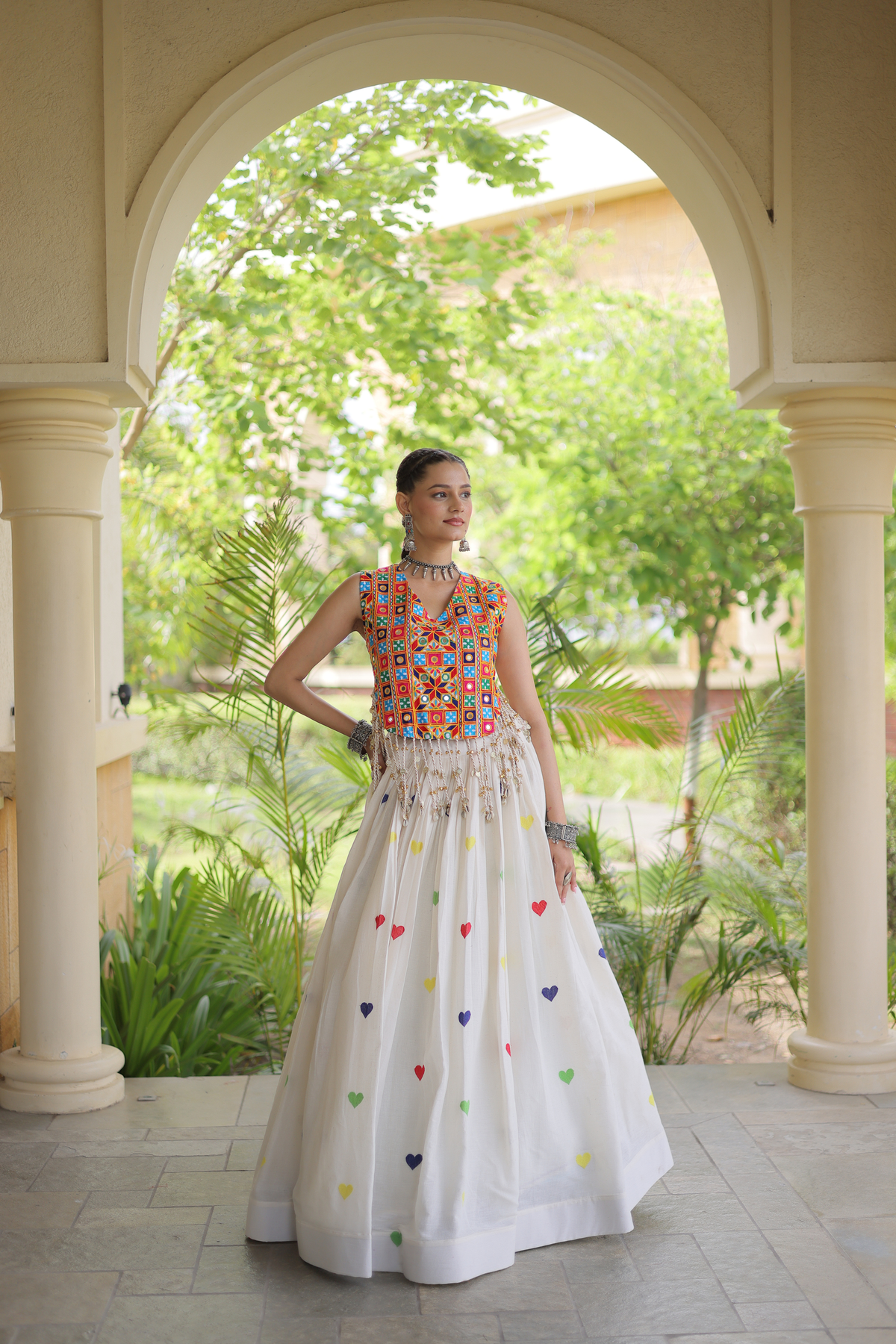 Women’s Designer Embroidered Lehenga Choli Set with Colorful Mirror Work & Flared Skirt