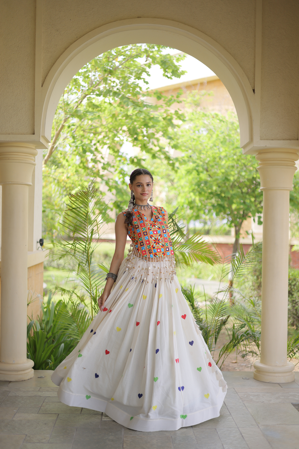 Women’s Designer Embroidered Lehenga Choli Set with Colorful Mirror Work & Flared Skirt