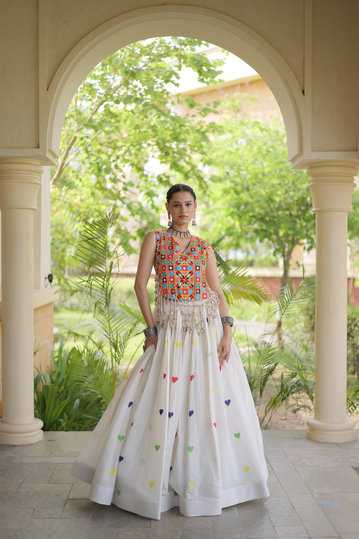 Women’s Designer Embroidered Lehenga Choli Set with Colorful Mirror Work & Flared Skirt