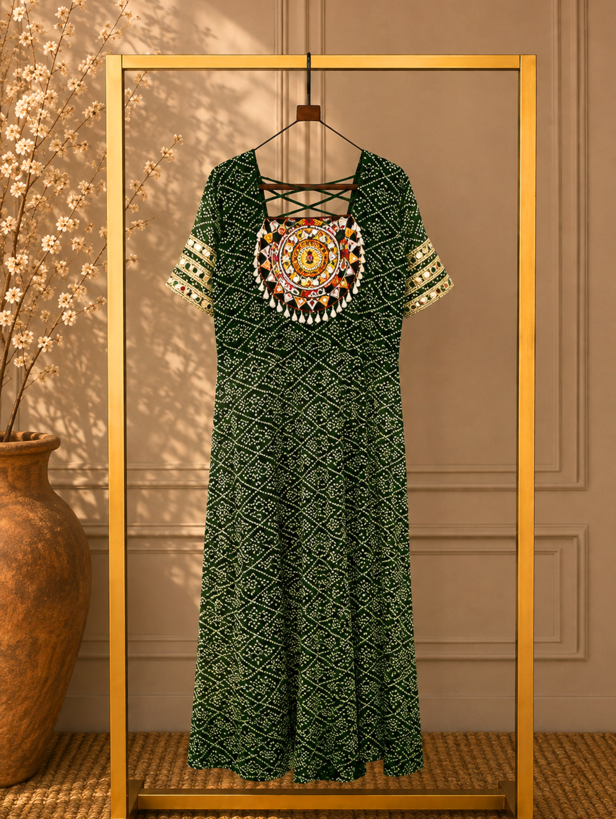 Women’s Designer Navratri Ethnic Kurti with Mirror Work & Embroidered Sleeves #NavratriOutfit #NavratriCollection