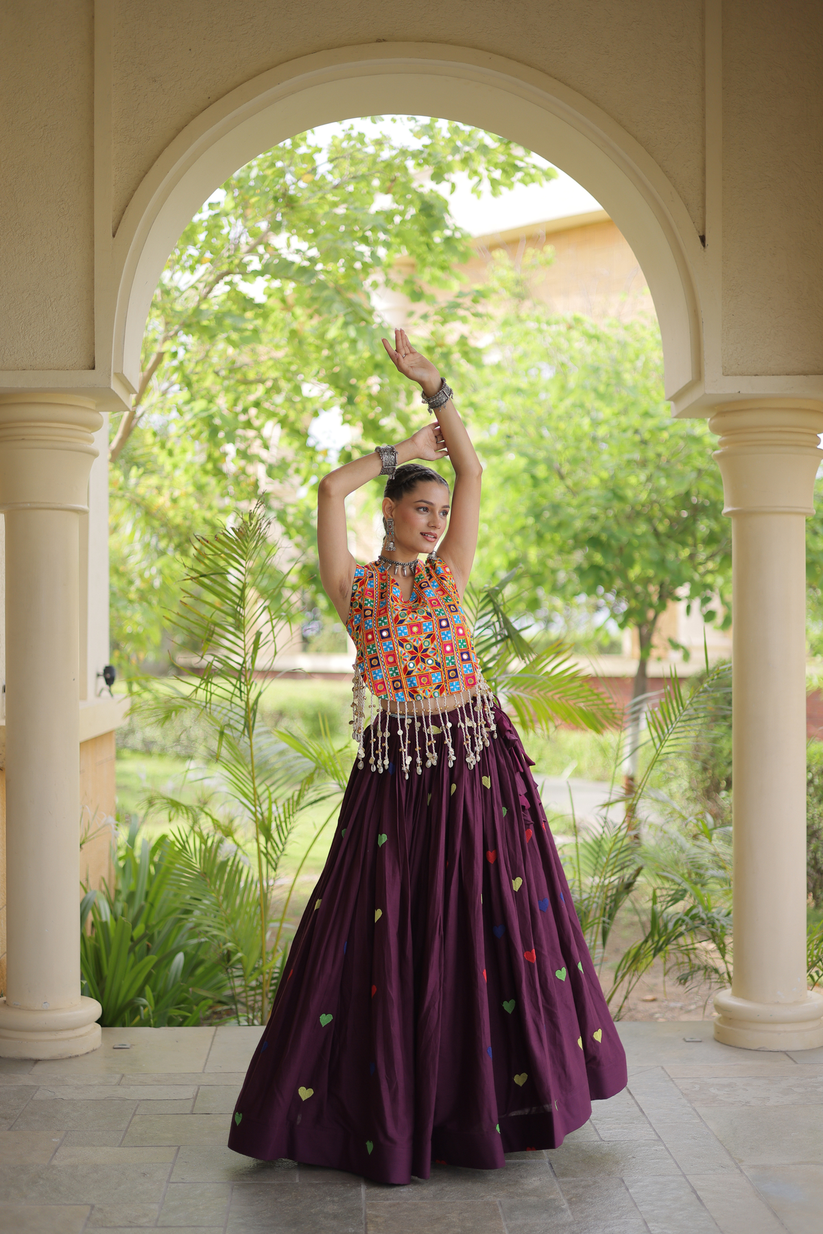 Women’s Designer Embroidered Lehenga Choli Set with Colorful Mirror Work & Flared Skirt