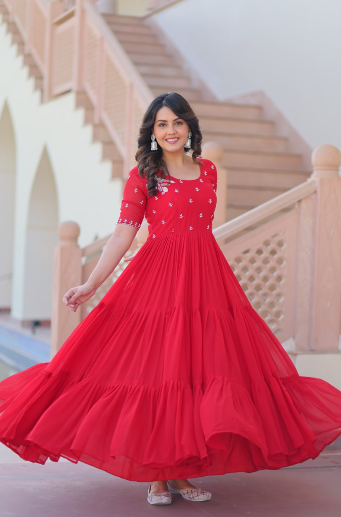 Women's Embroidered Anarkali Gown with Dupatta