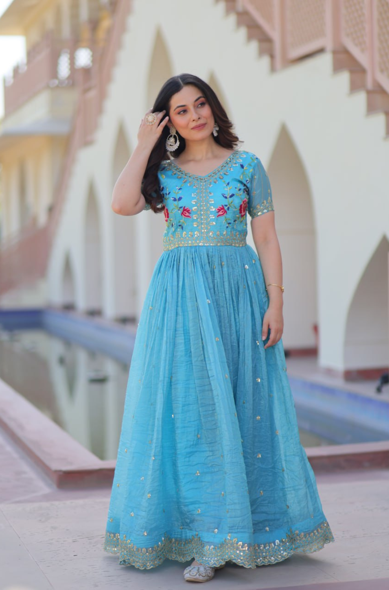 Women’s Floral Embroidered Anarkali Gown Dress