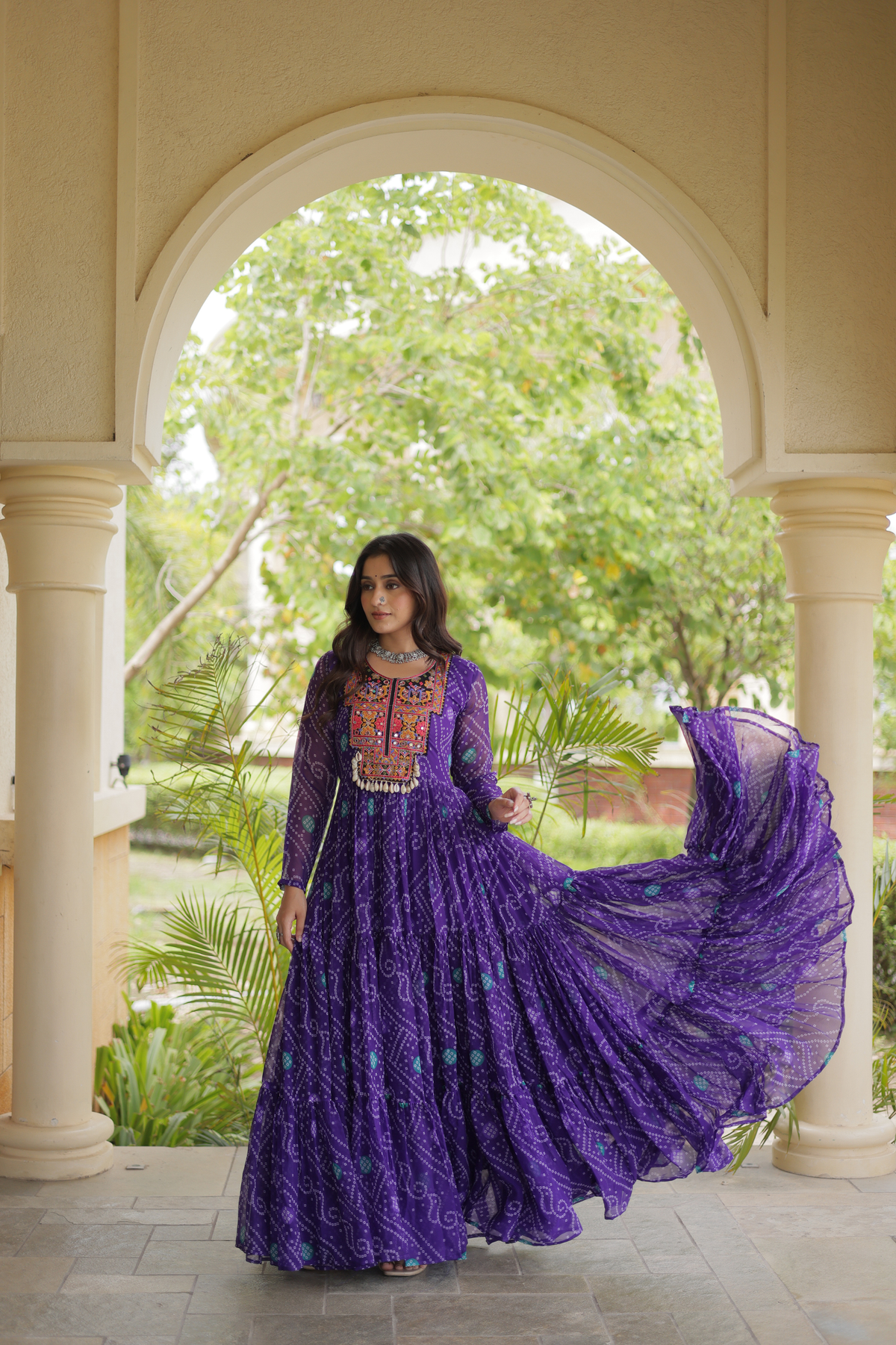 Designer Printed Anarkali Kurti with Embroidered Yoke & Flared Skirt
