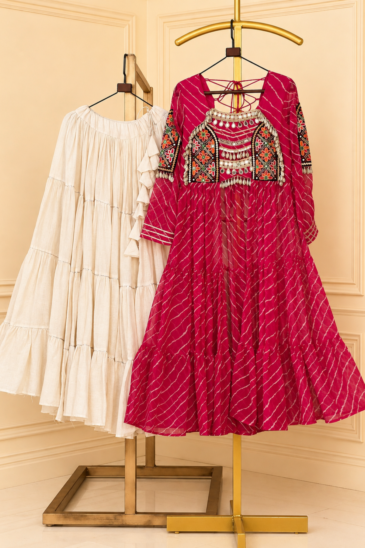 Women’s Ethnic Anarkali Gown with Bandhani Print & Kutchi Embroidery | Festive Wear