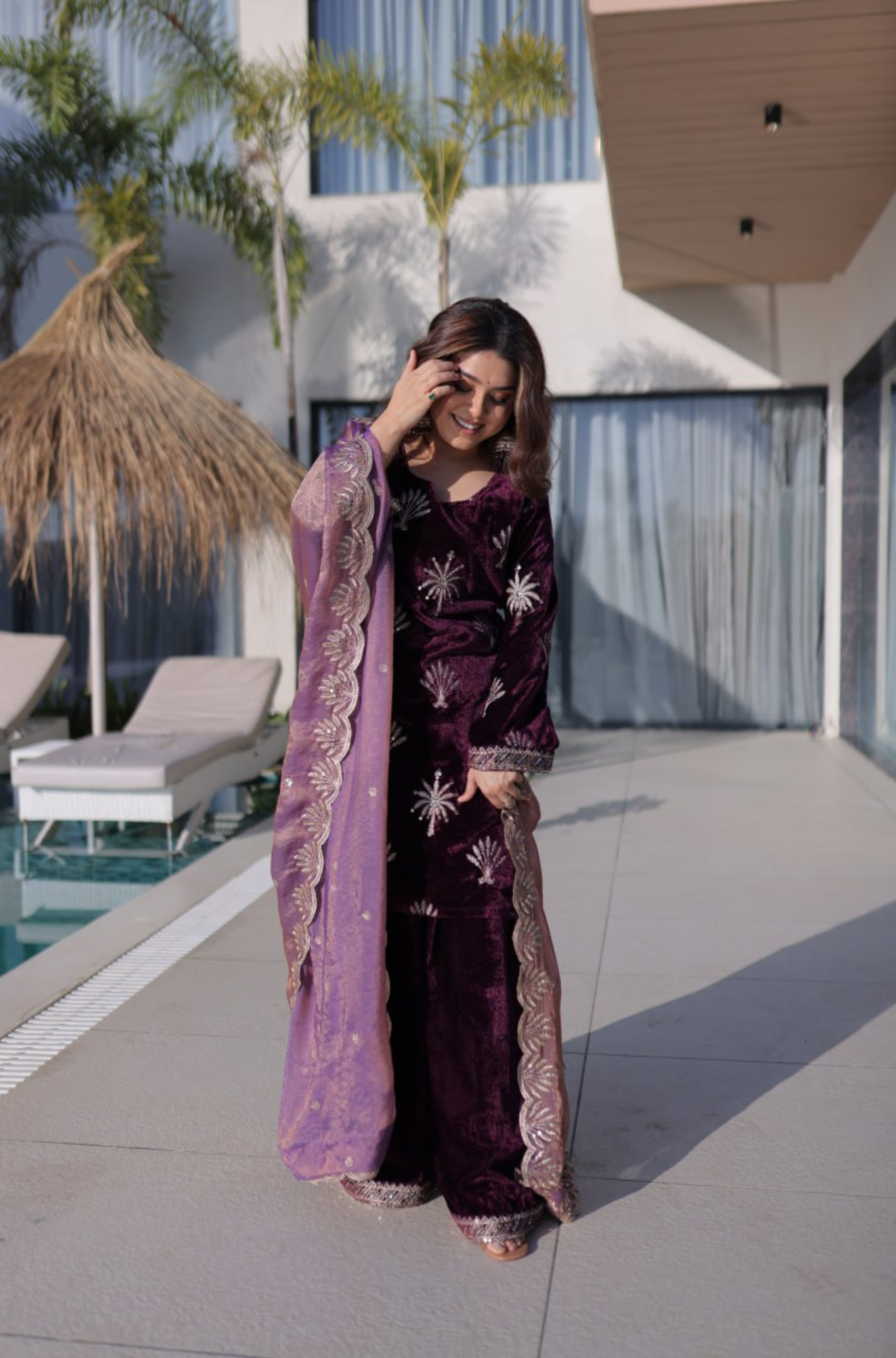 Premium Velvet Kurta Palazzo Set with Embroidered Dupatta for Women