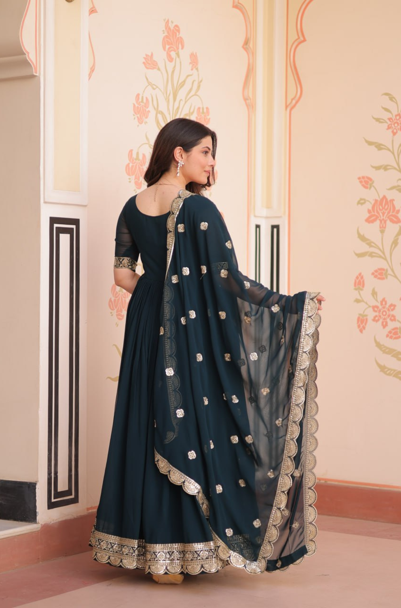 Women's Embroidered Anarkali Gown with Dupatta
