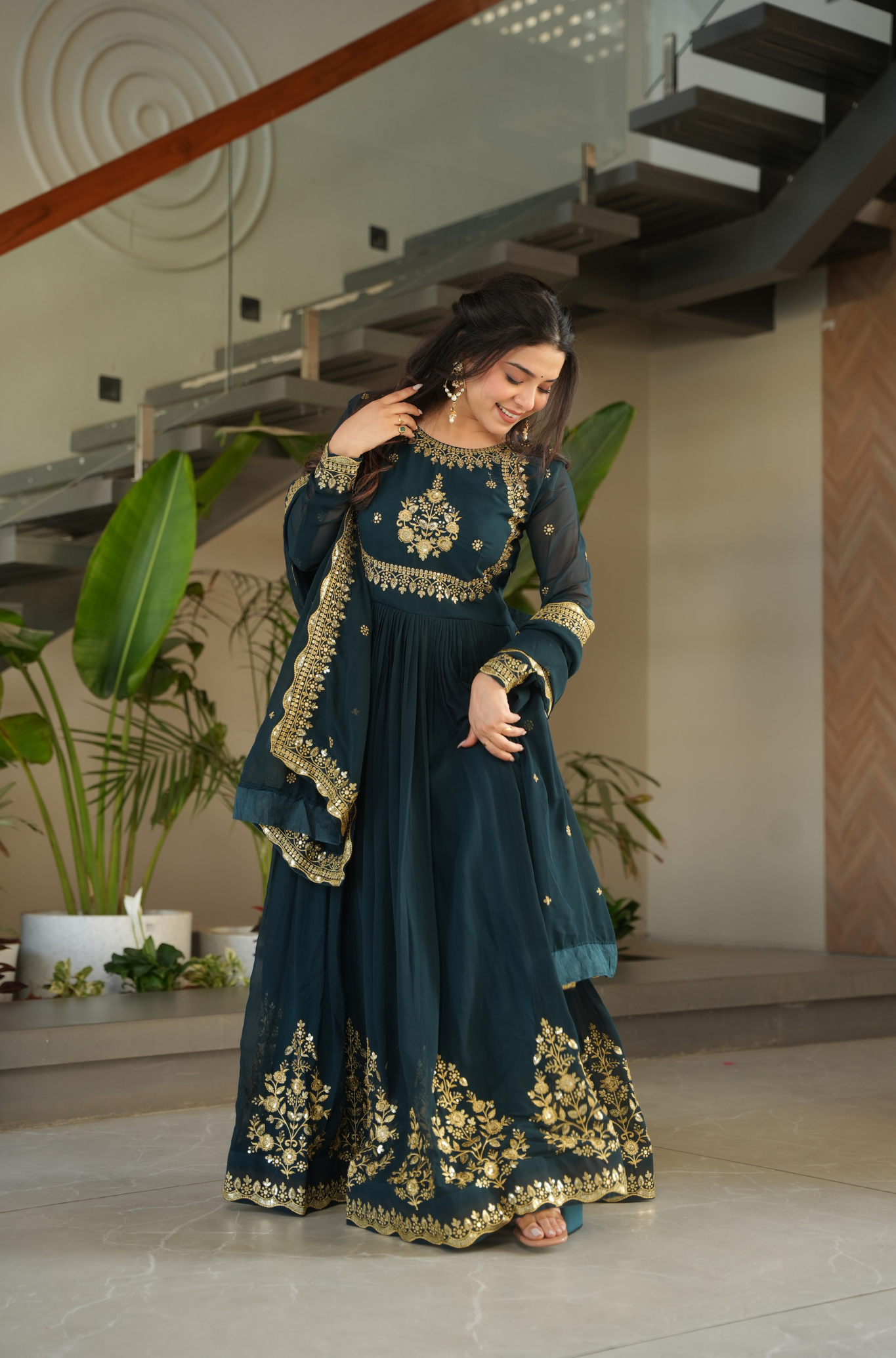 Women Embroidered Anarkali Gown with Dupatta