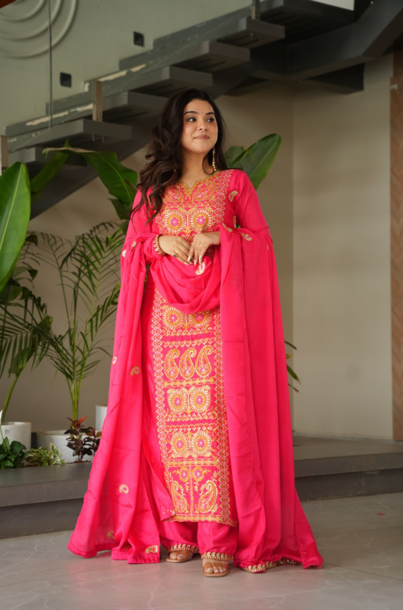 Designer Embroidered Kurta Pant Set with Dupatta