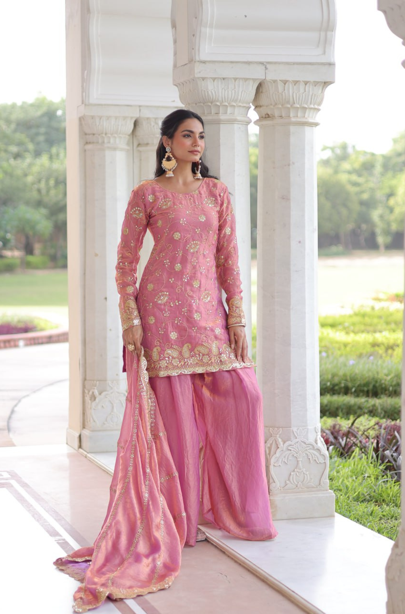 Women's Embroidered Sharara Suit Set with Dupatta