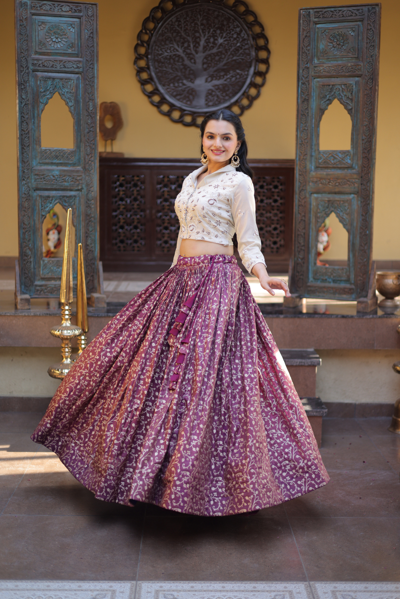 Women's Designer Embroidered Crop Top with Printed Flared Lehenga Set for Wedding & Festive Wear