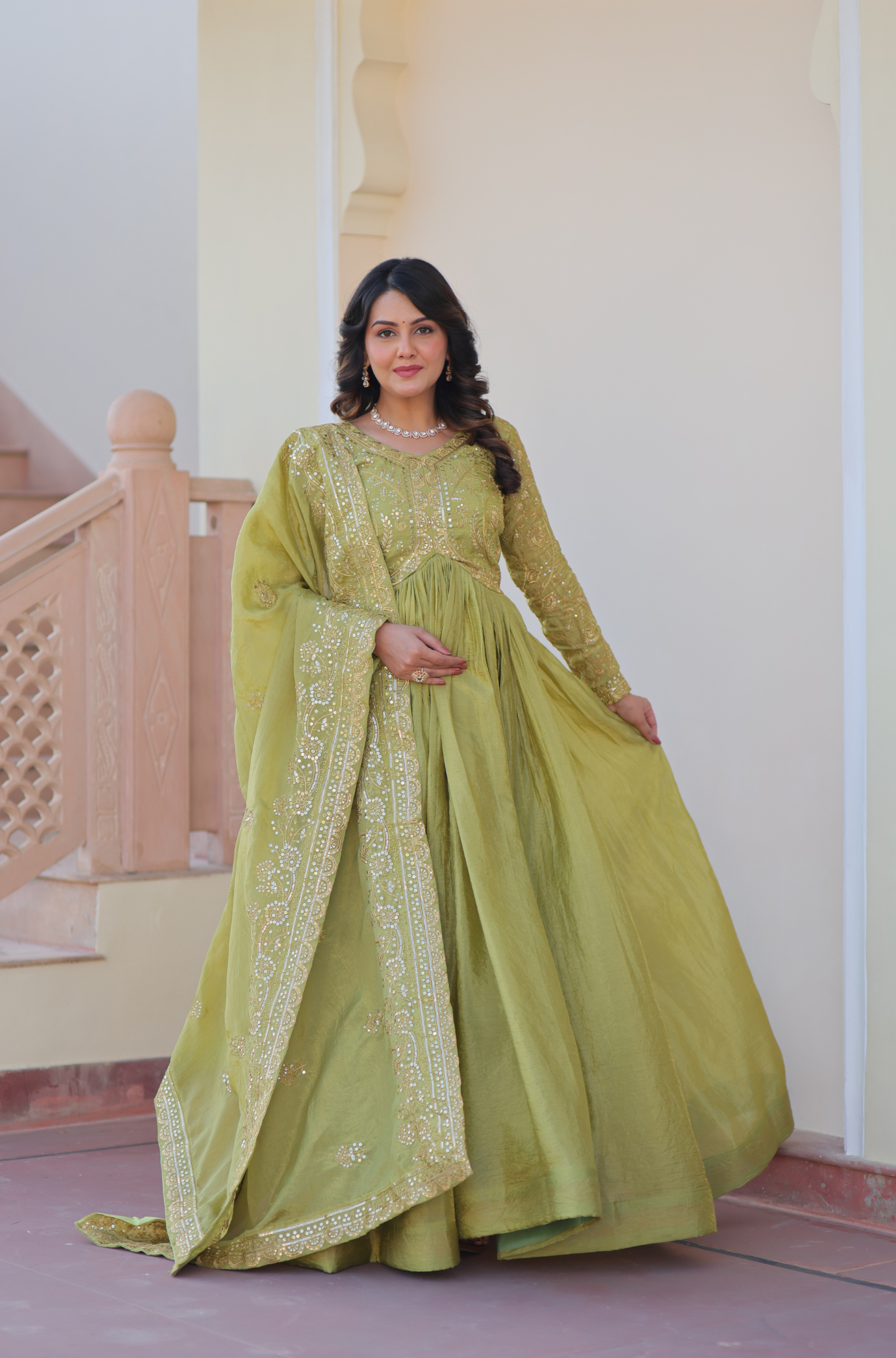 Women Embroidered Anarkali Gown with Dupatta