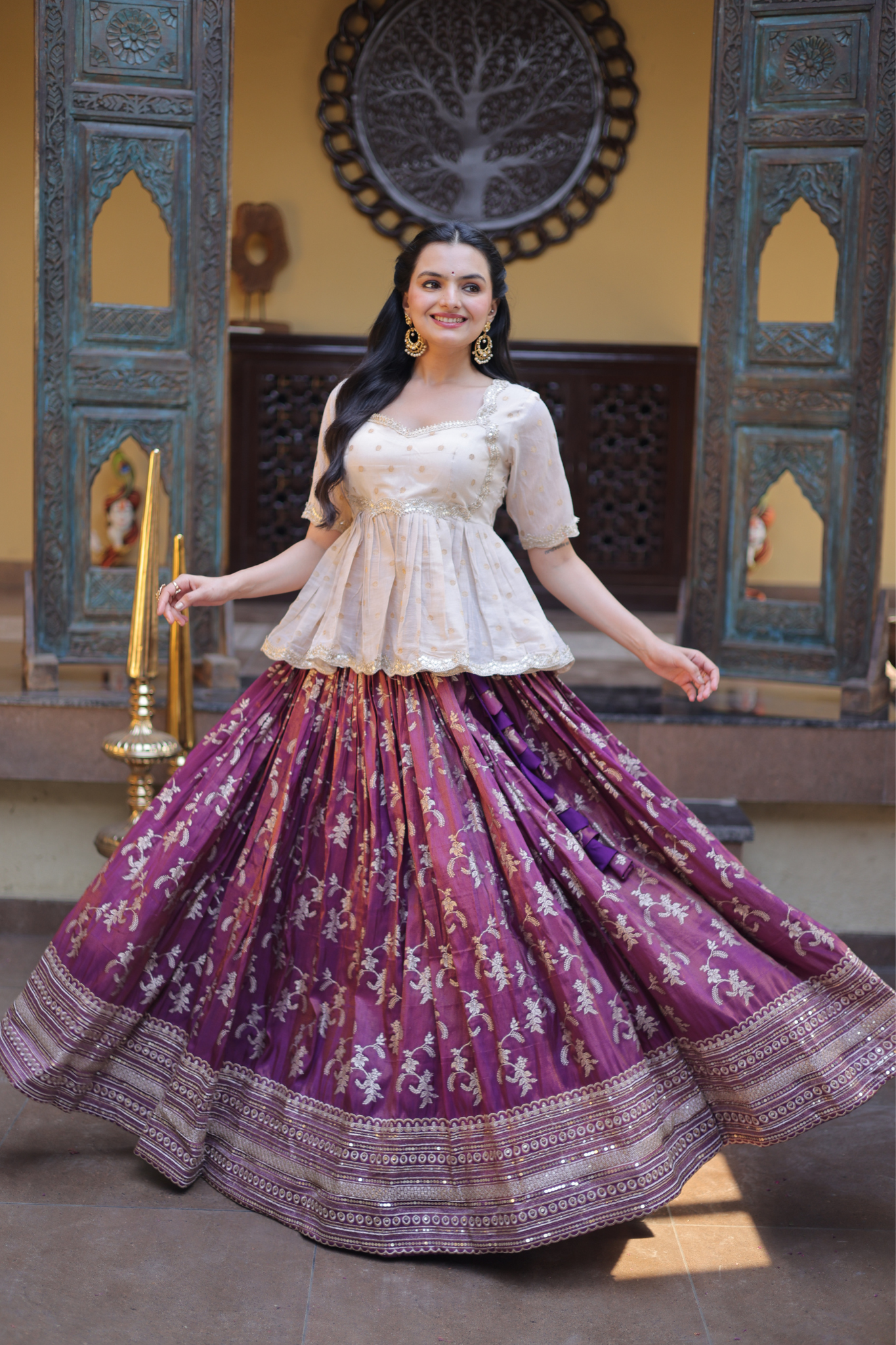 Women's Premium Peplum Top & Embroidered Lehenga Set