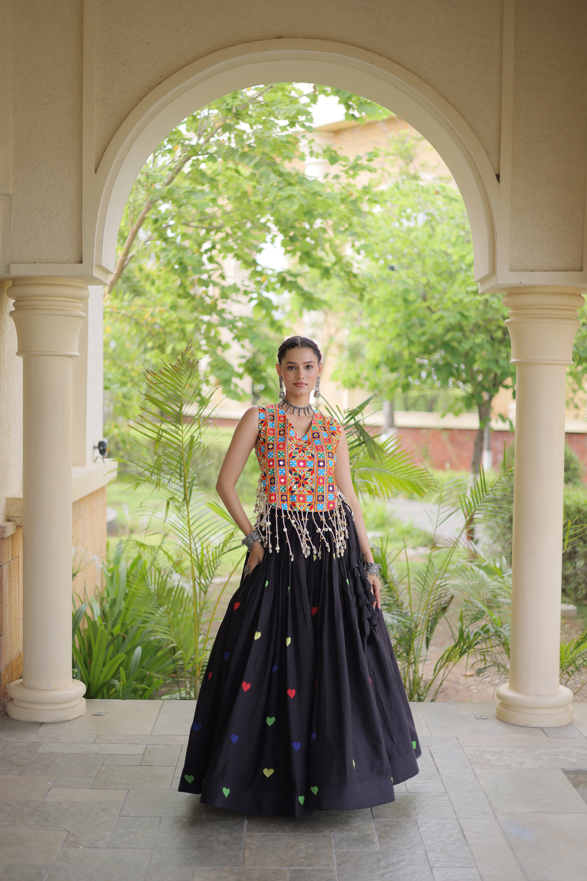 Women’s Designer Embroidered Lehenga Choli Set with Colorful Mirror Work & Flared Skirt
