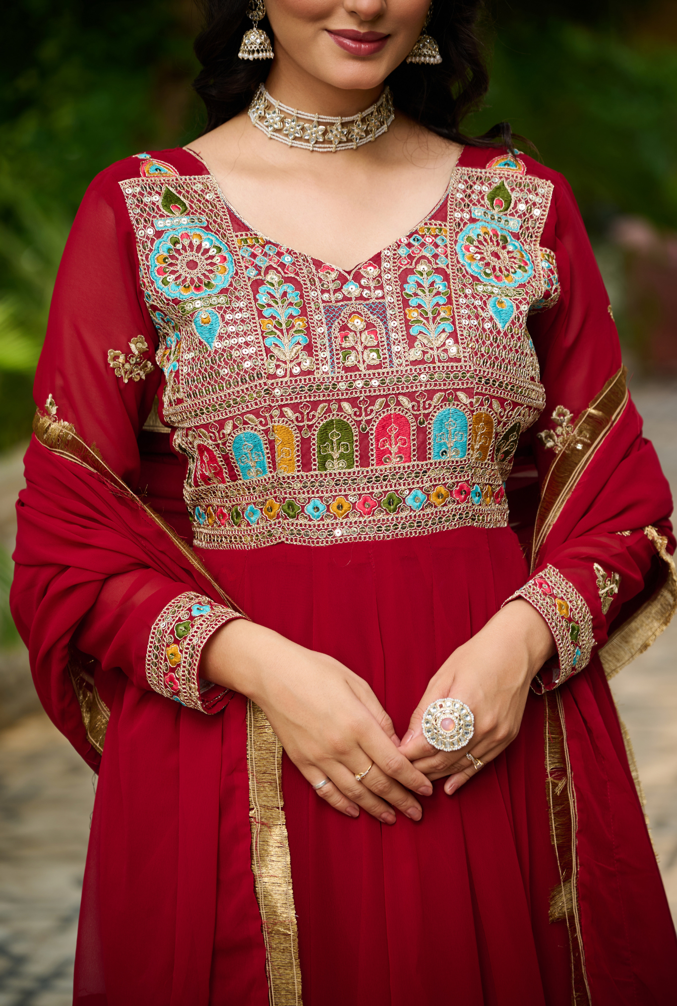 Women's Designer Embroidered Anarkali Gown Set with Dupatta
