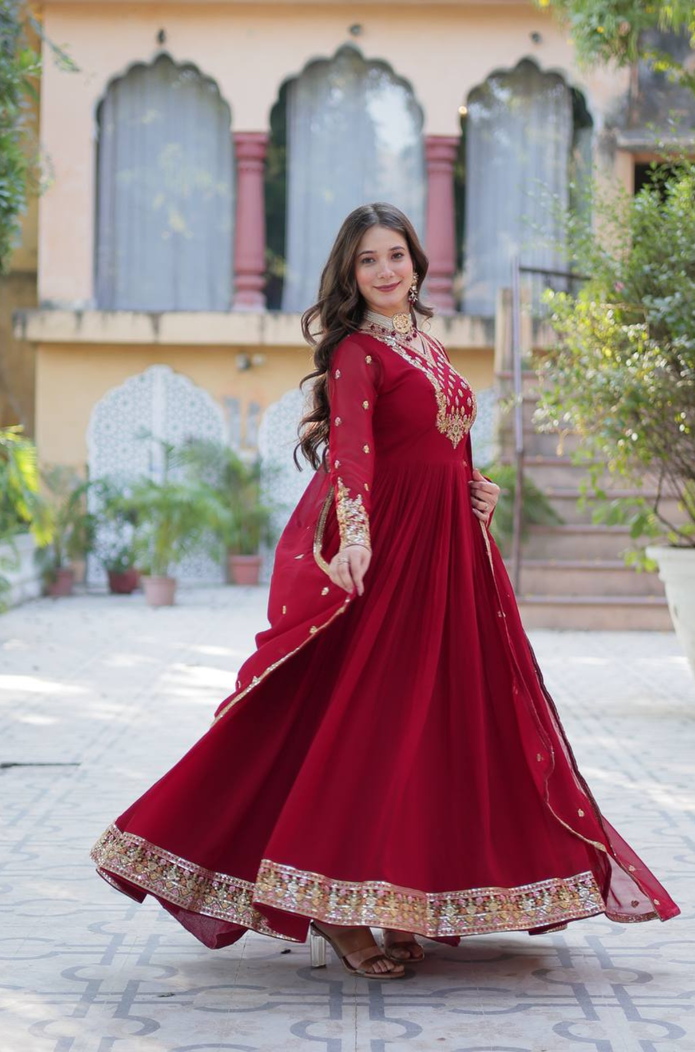 Women's Embroidered Anarkali Gown Set with Dupatta