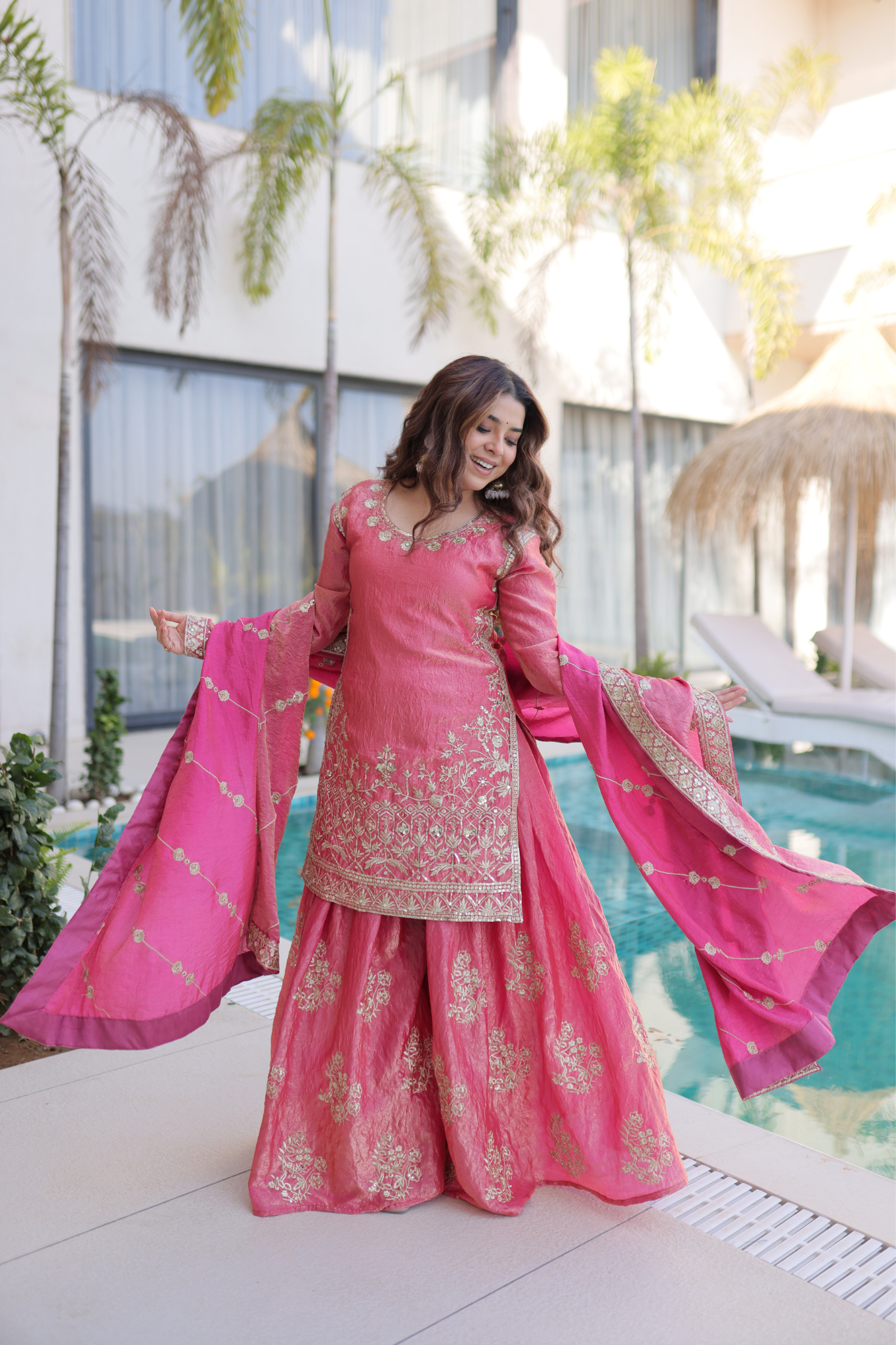 Women Embroidered Kurta Sharara Set with Dupatta