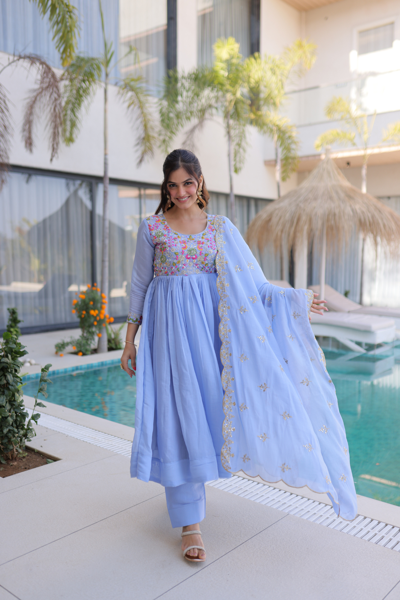 Women's Designer Embroidered Anarkali Suit Set with Dupatta
