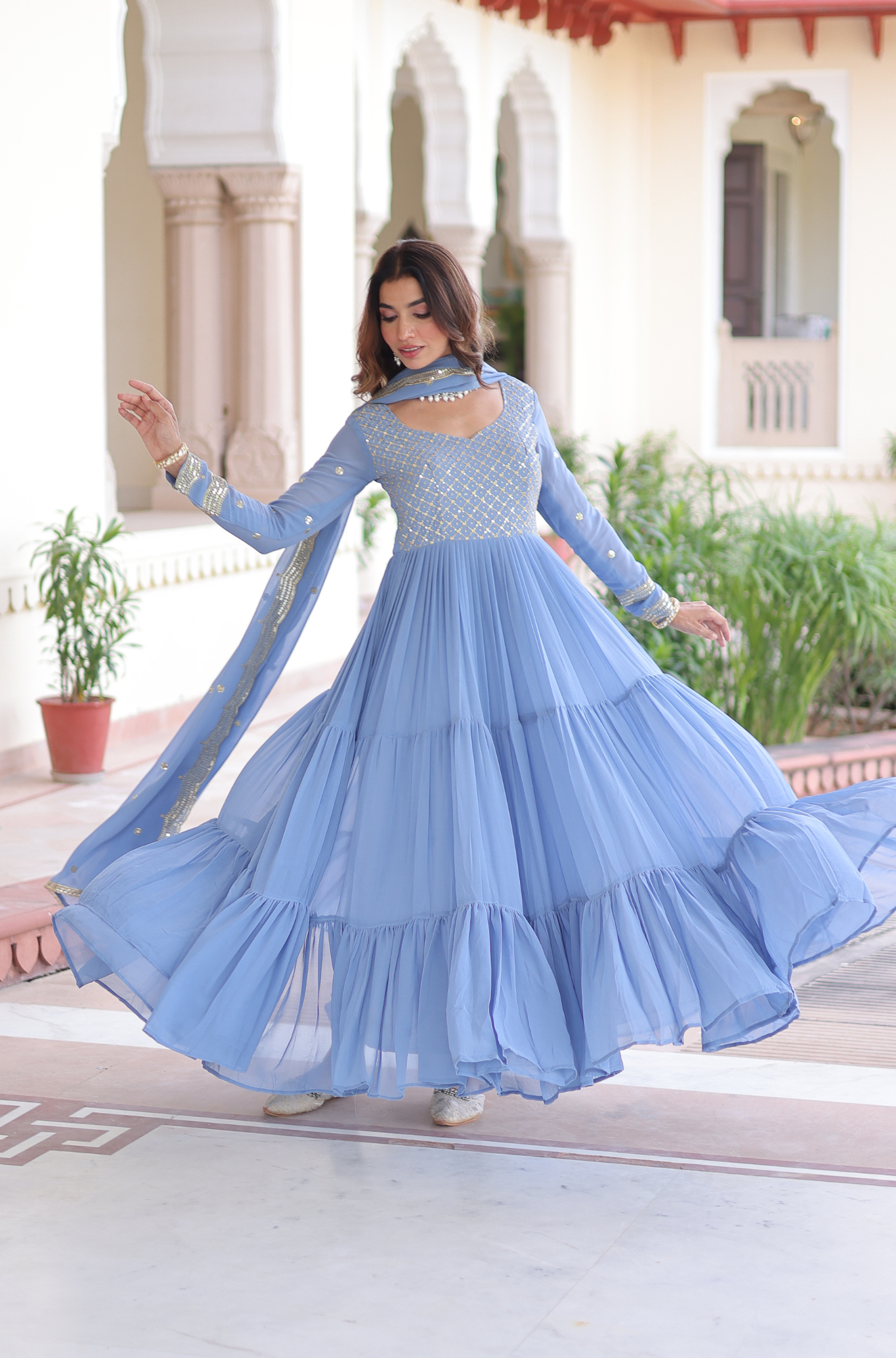 Women's Designer Embroidered Anarkali Gown with Dupatta