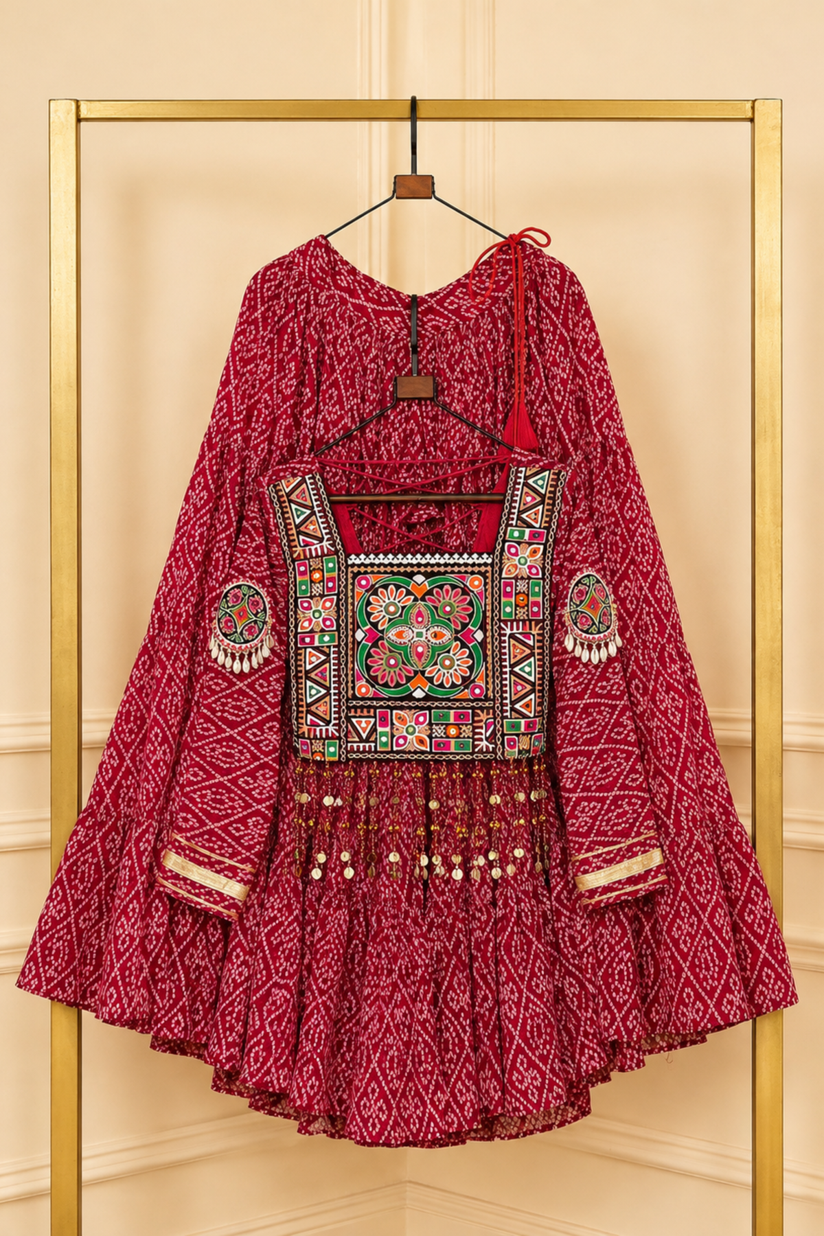Women’s Designer Bandhani Lehenga Choli Set | Embroidered Ethnic Wear for Navratri & Garba