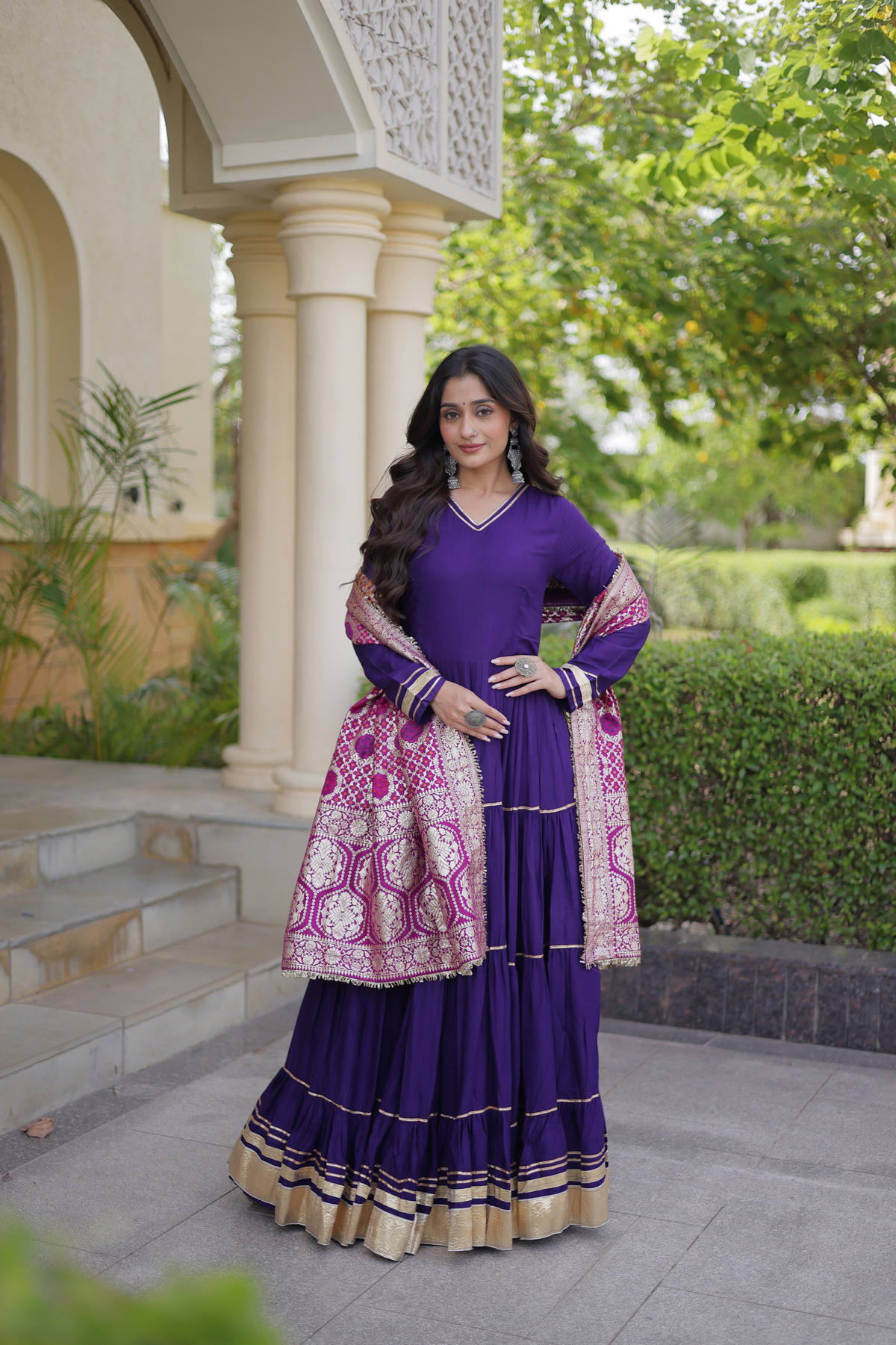 Designer Navratri Anarkali Gown with Traditional Dupatta & Gota Border