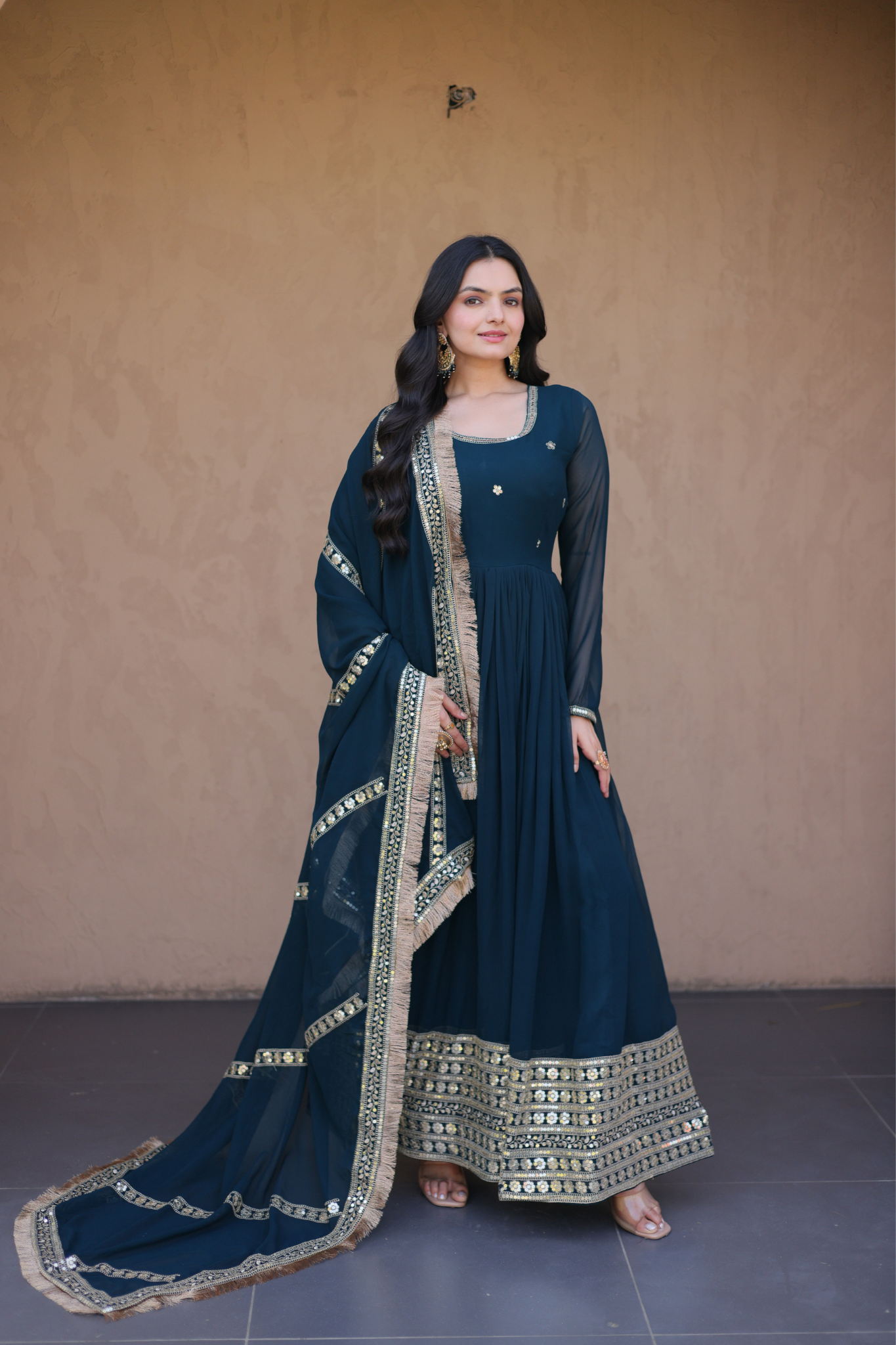 Women's Embroidered Anarkali Gown with Dupatta