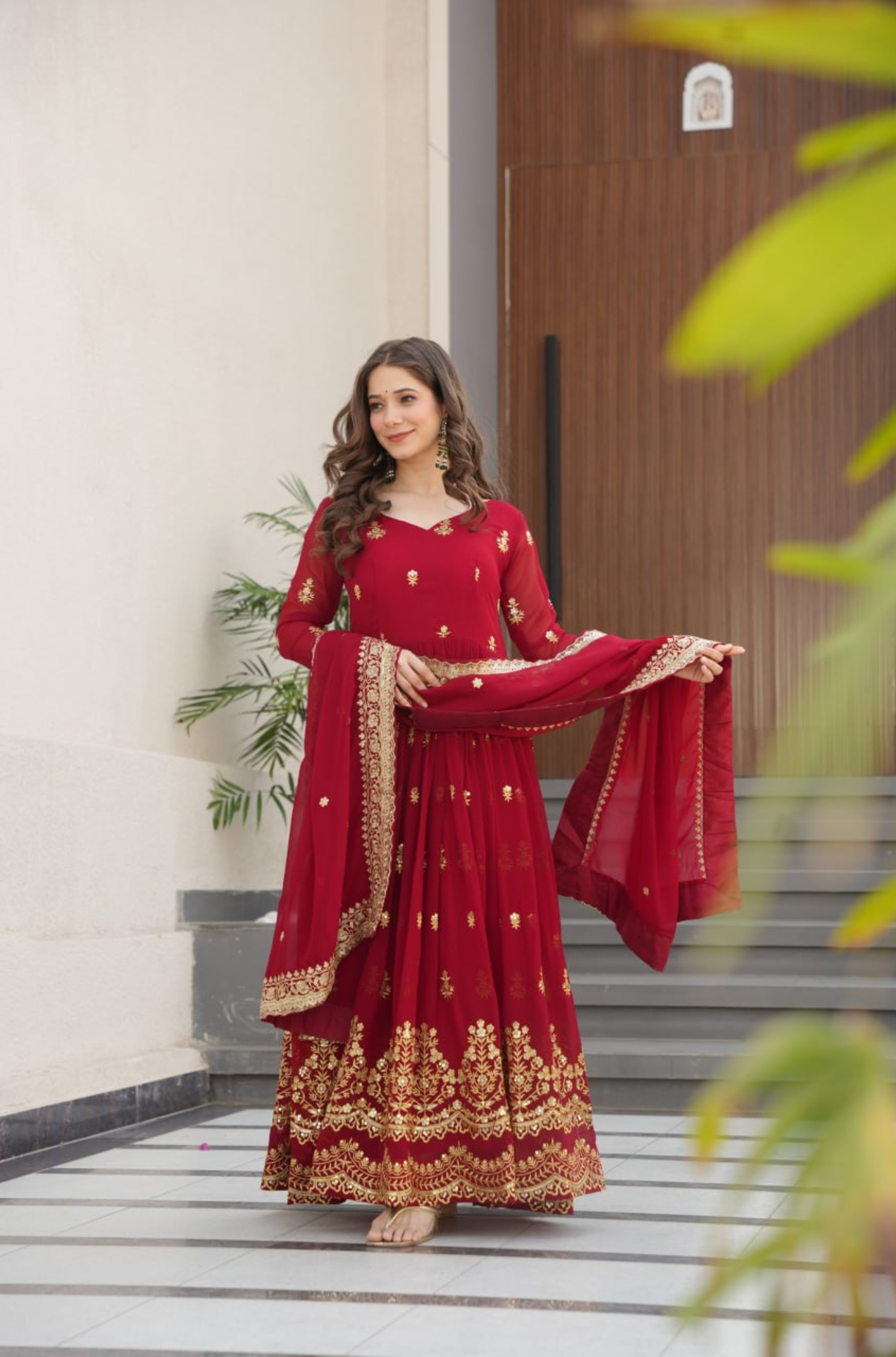 Women's Embroidered Anarkali Gown Set with Dupatta