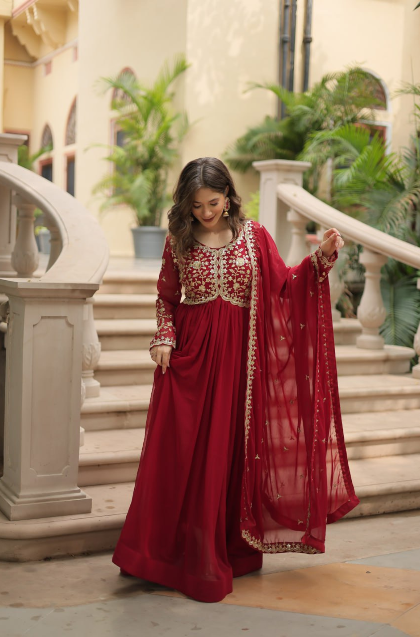 Women's Embroidered Anarkali Gown with Dupatta