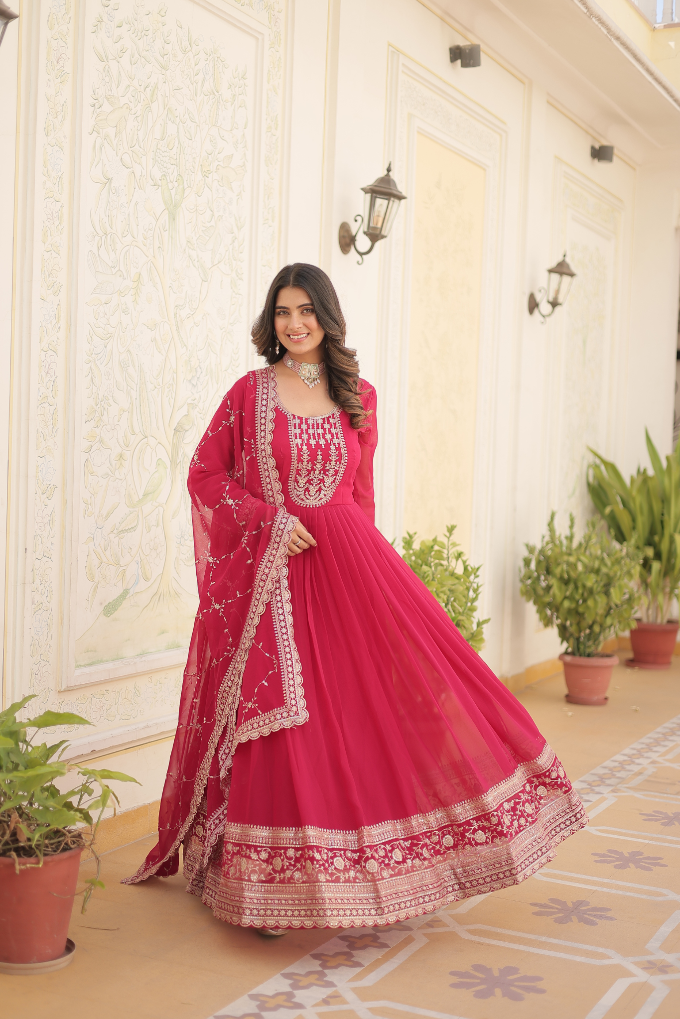 Women's Designer Embroidered Anarkali Gown with Dupatta