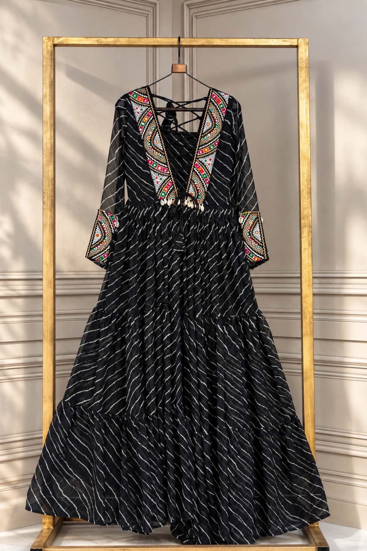 Designer Printed Anarkali Gown with Embroidered Yoke & Flared Skirt