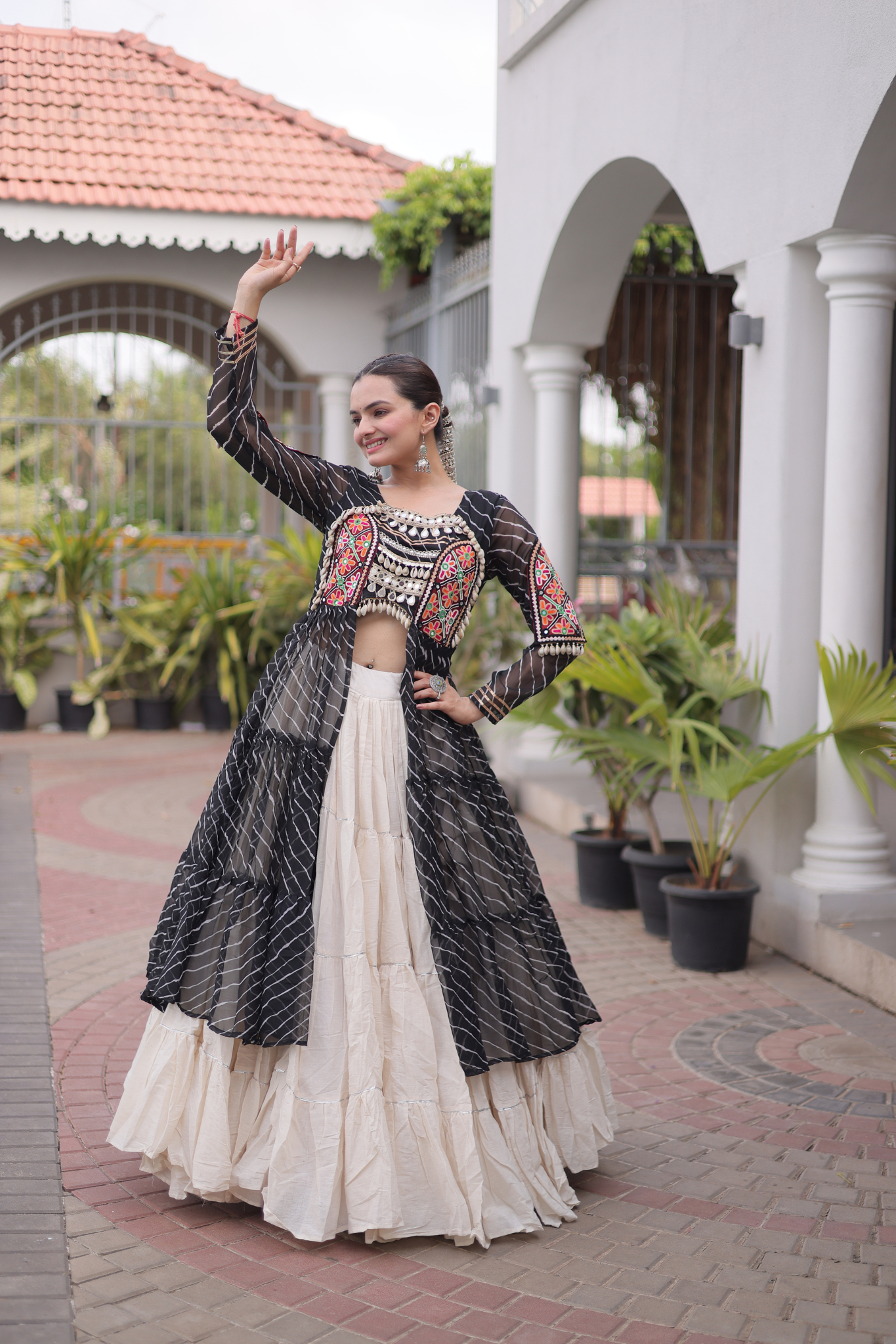 Women's Designer Mirror Work Jacket Lehenga Choli Set