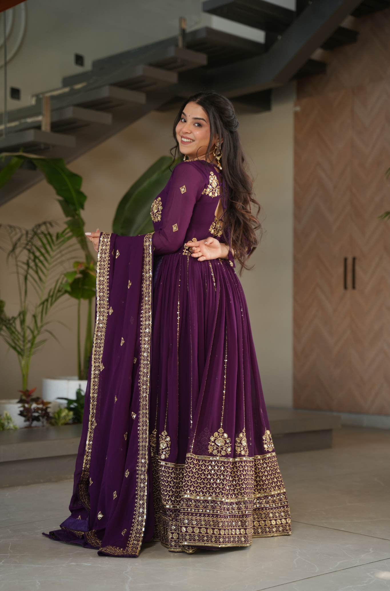 Women's Embroidered Anarkali Gown with Dupatta