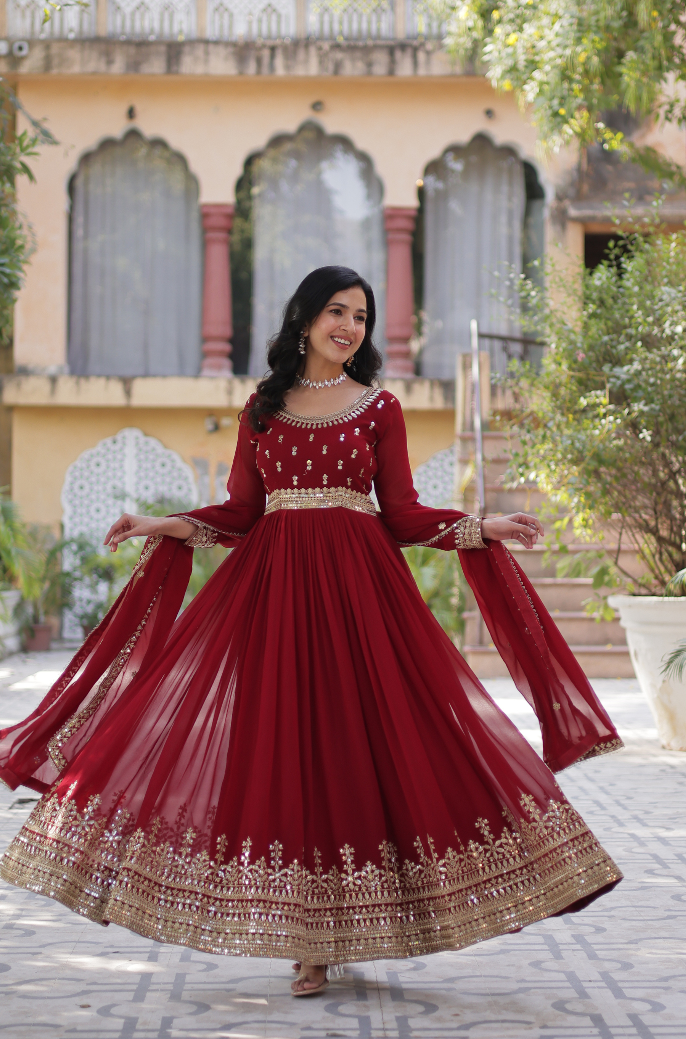 Women Embroidered Anarkali Gown with Dupatta