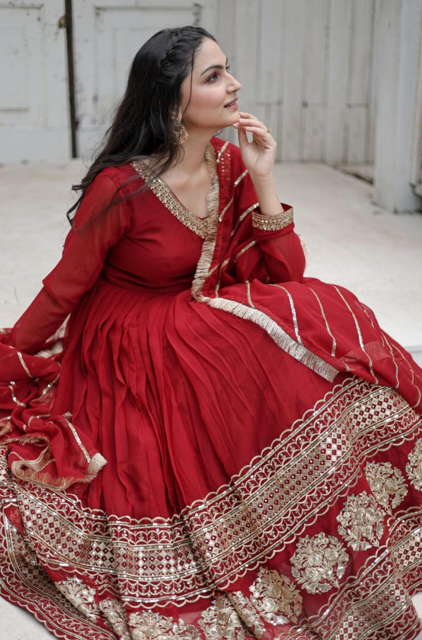 Women's Designer Embroidered Anarkali Gown with Dupatta