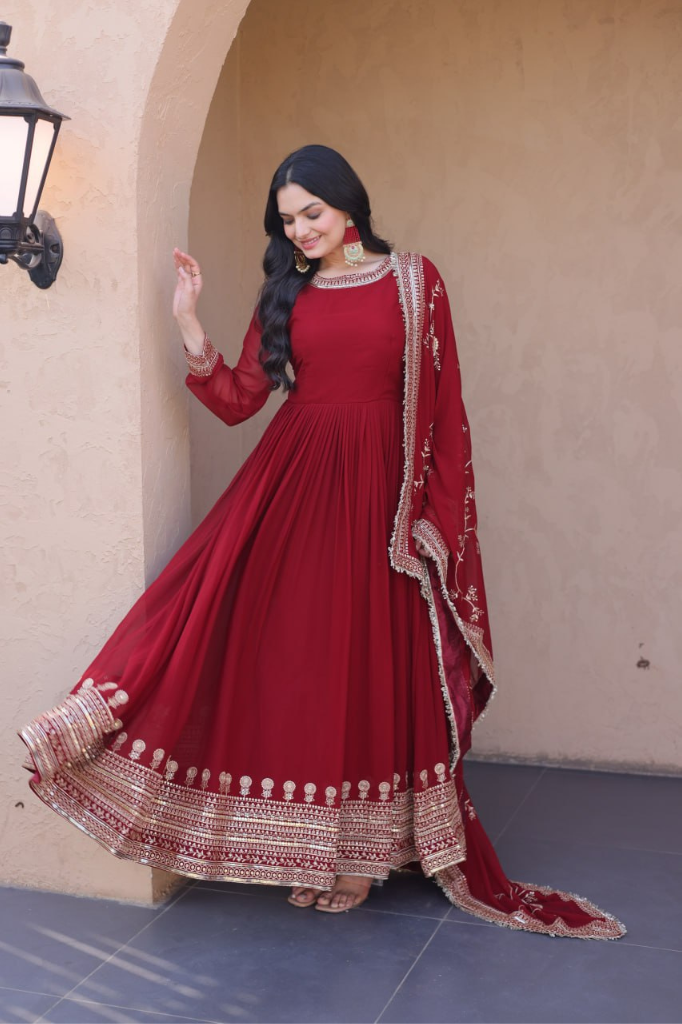 Luxury Maroon Embroidered Anarkali Set | Wedding & Festive Collection