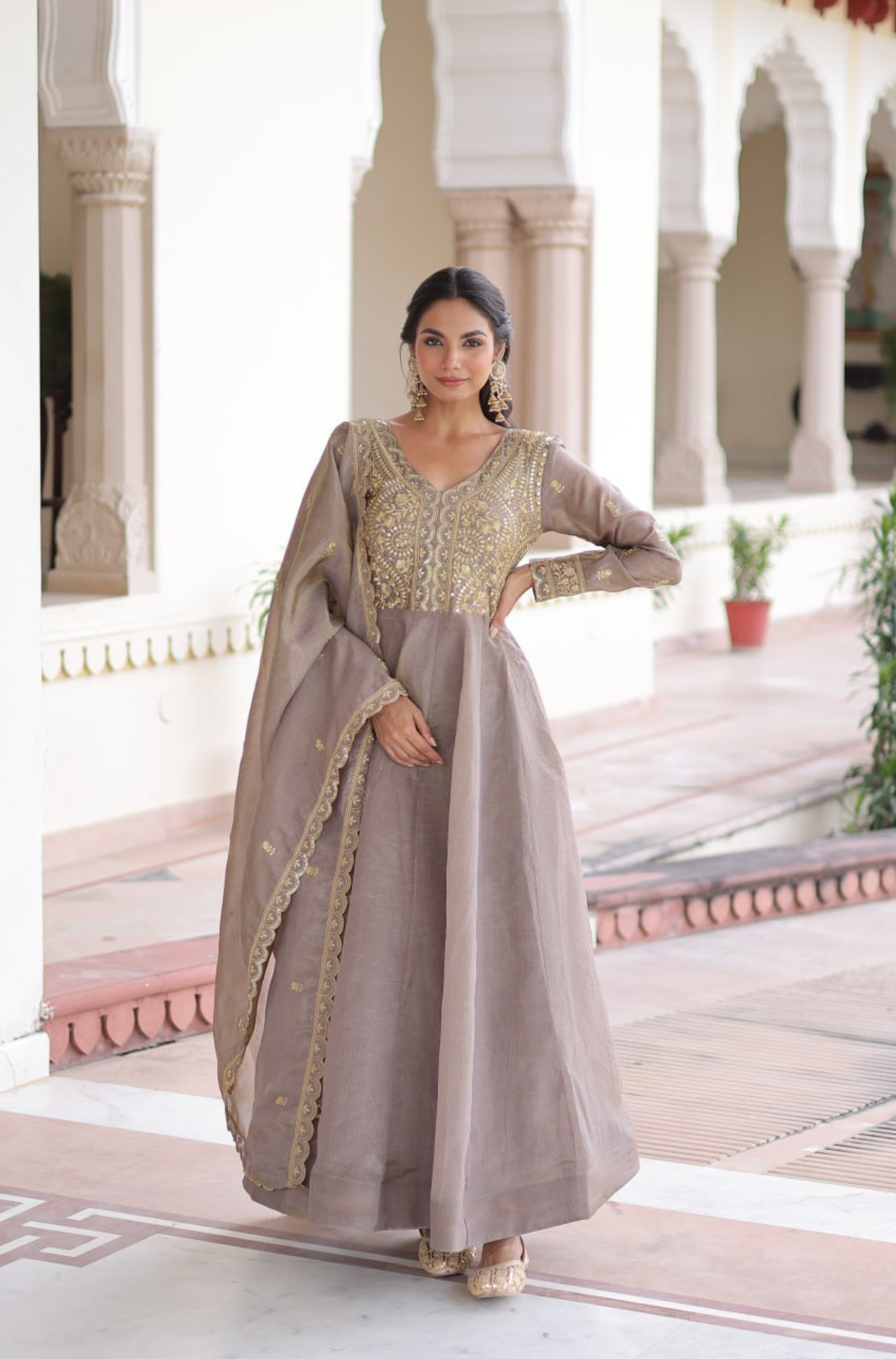 Women's Embroidered Anarkali Gown Set with Dupatta
