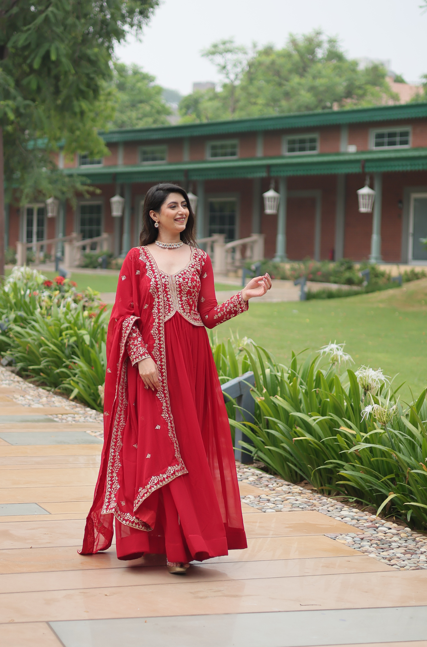 Women Embroidered Anarkali Gown with Dupatta