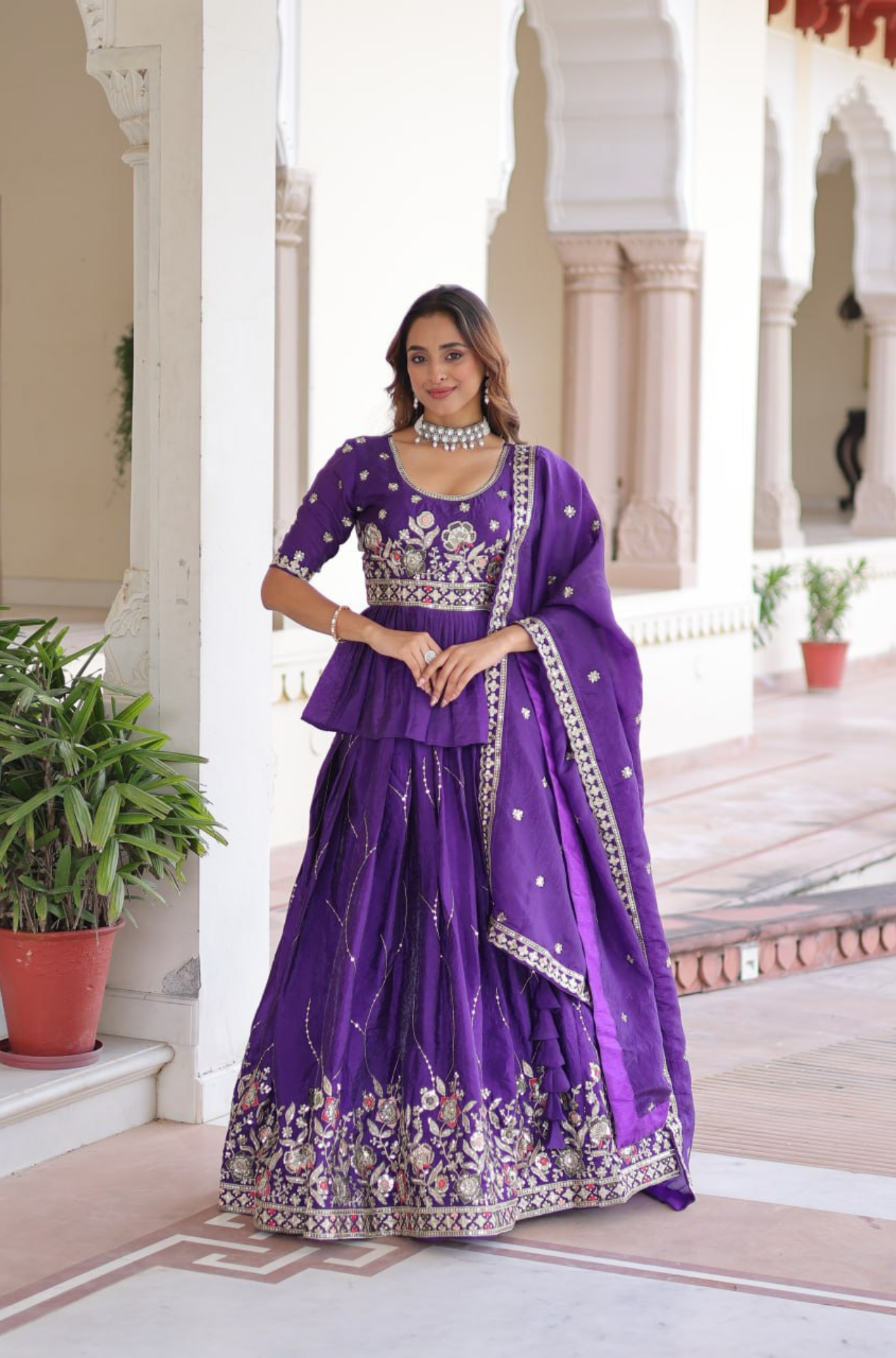 Royal Purple Designer Lehenga Choli with Zari Sequins Embroidery Work for Women