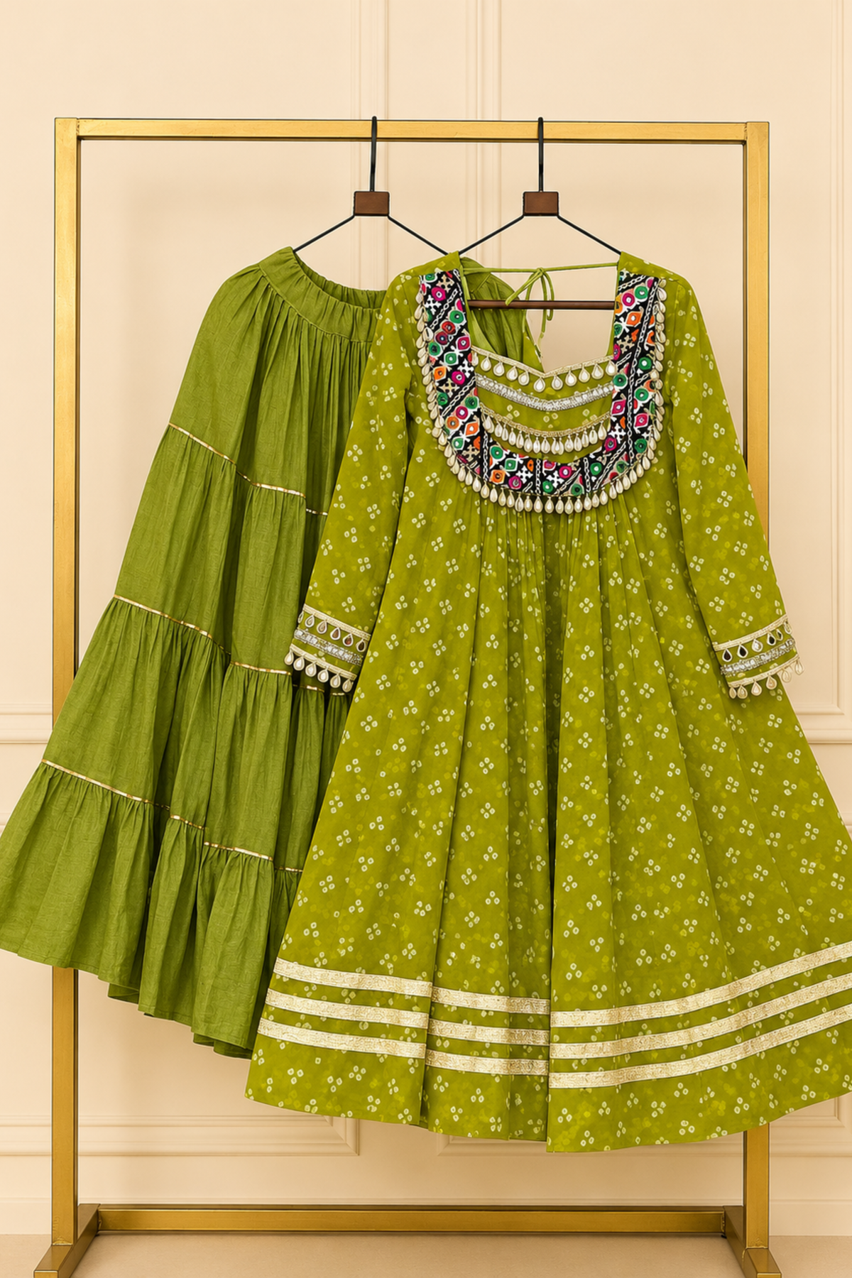 Women’s Bandhani Print Anarkali Kurta with Embroidered Yoke & Gota Patti Work