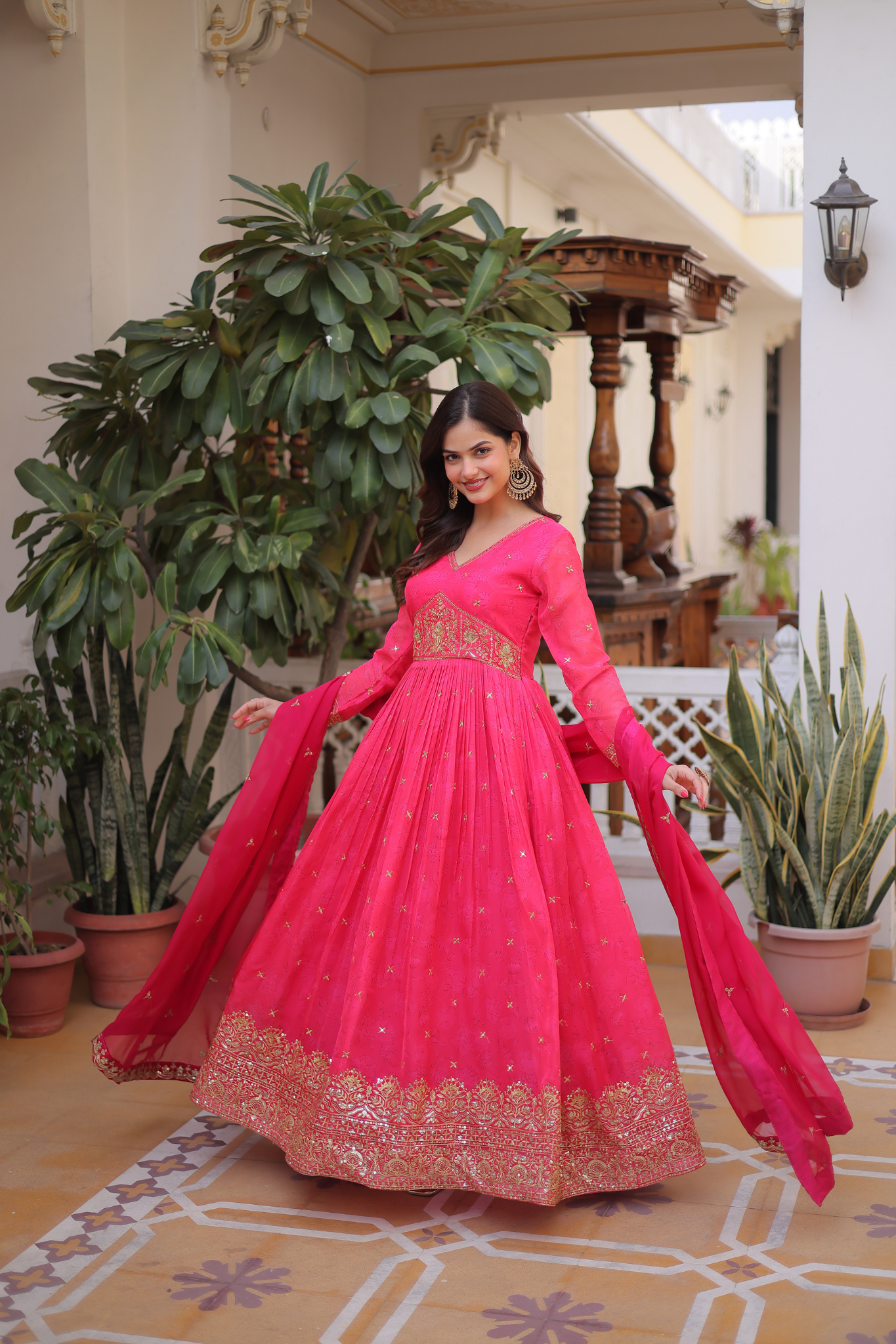 Women's Premium Embroidered Anarkali Gown with Dupatta