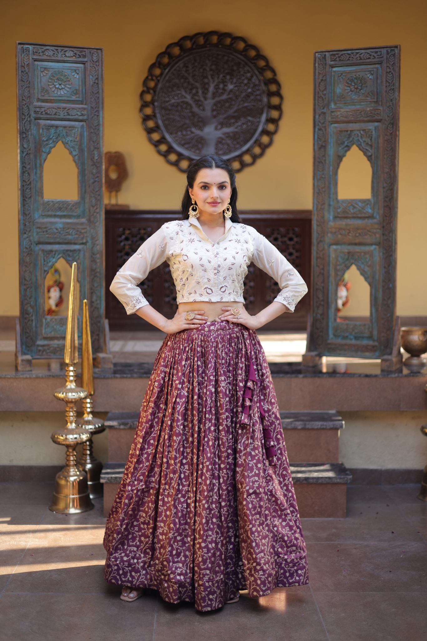 Women's Designer Embroidered Crop Top with Printed Flared Lehenga Set for Wedding & Festive Wear
