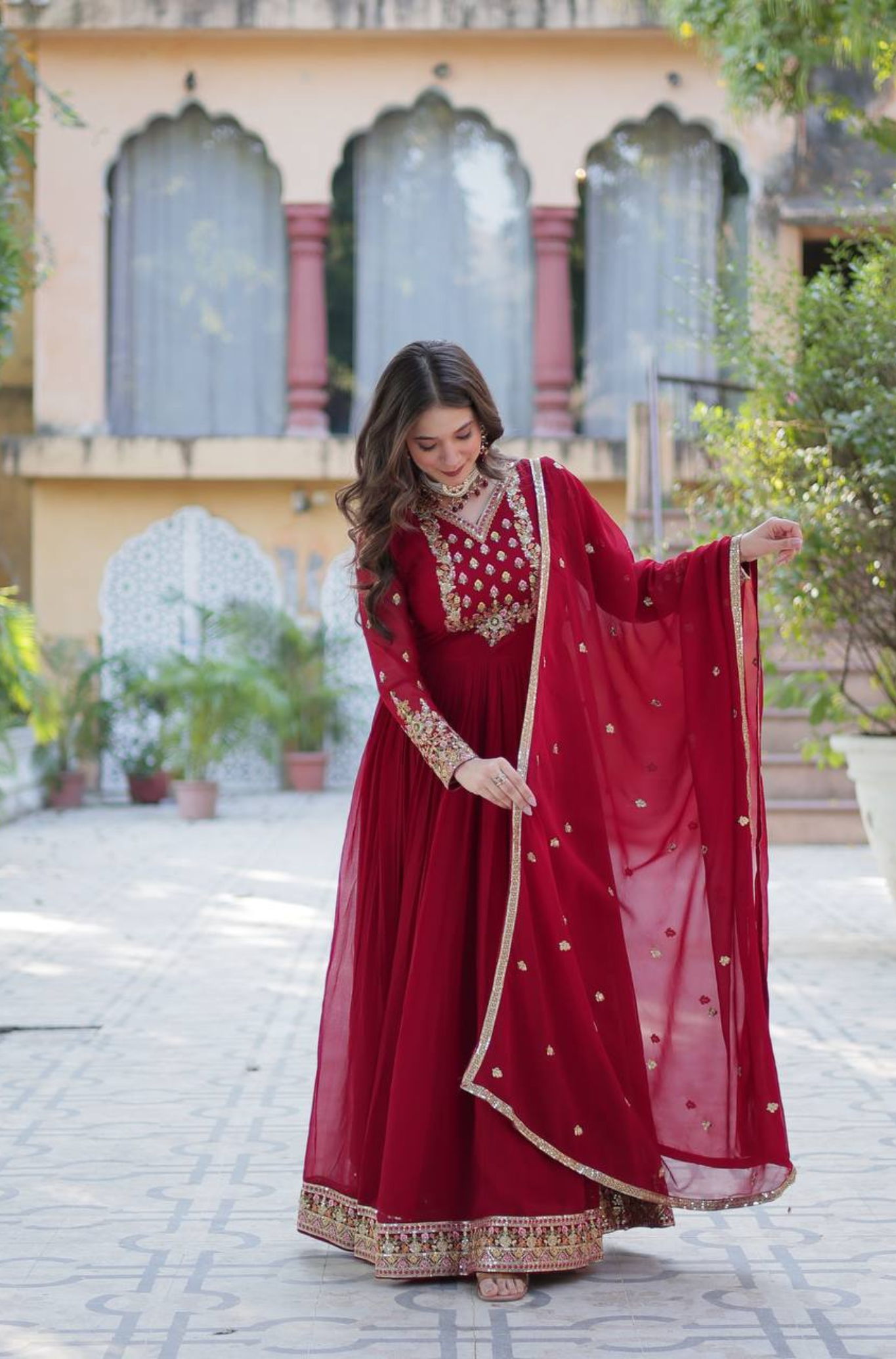 Women's Embroidered Anarkali Gown Set with Dupatta