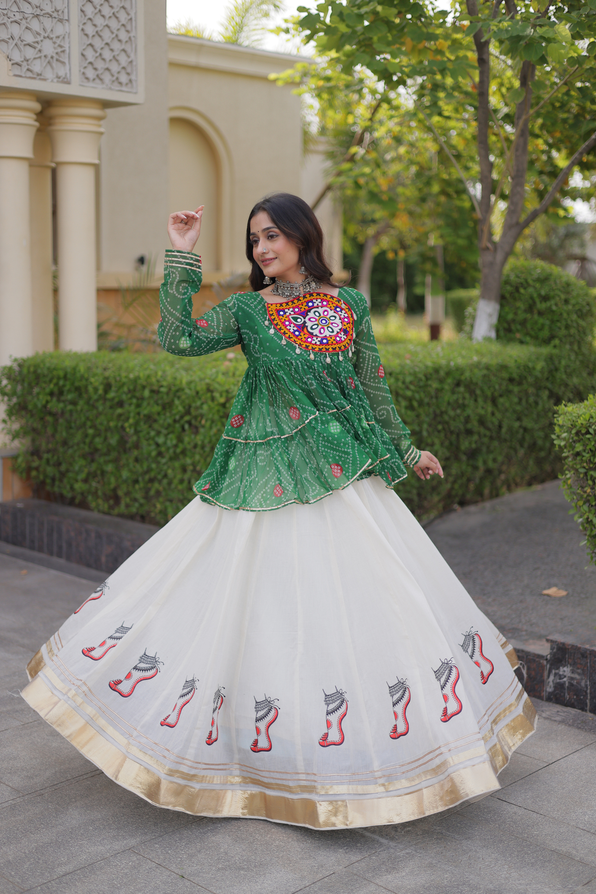 Designer Printed Anarkali Kurti with Embroidered Yoke & Flared Skirt