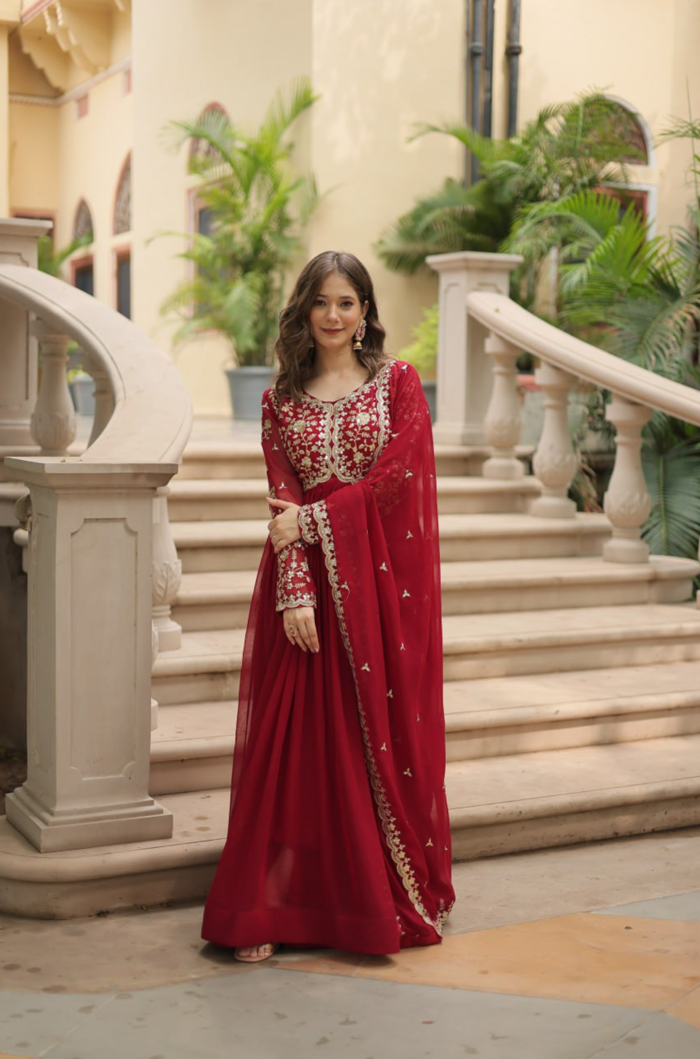 Women's Embroidered Anarkali Gown with Dupatta