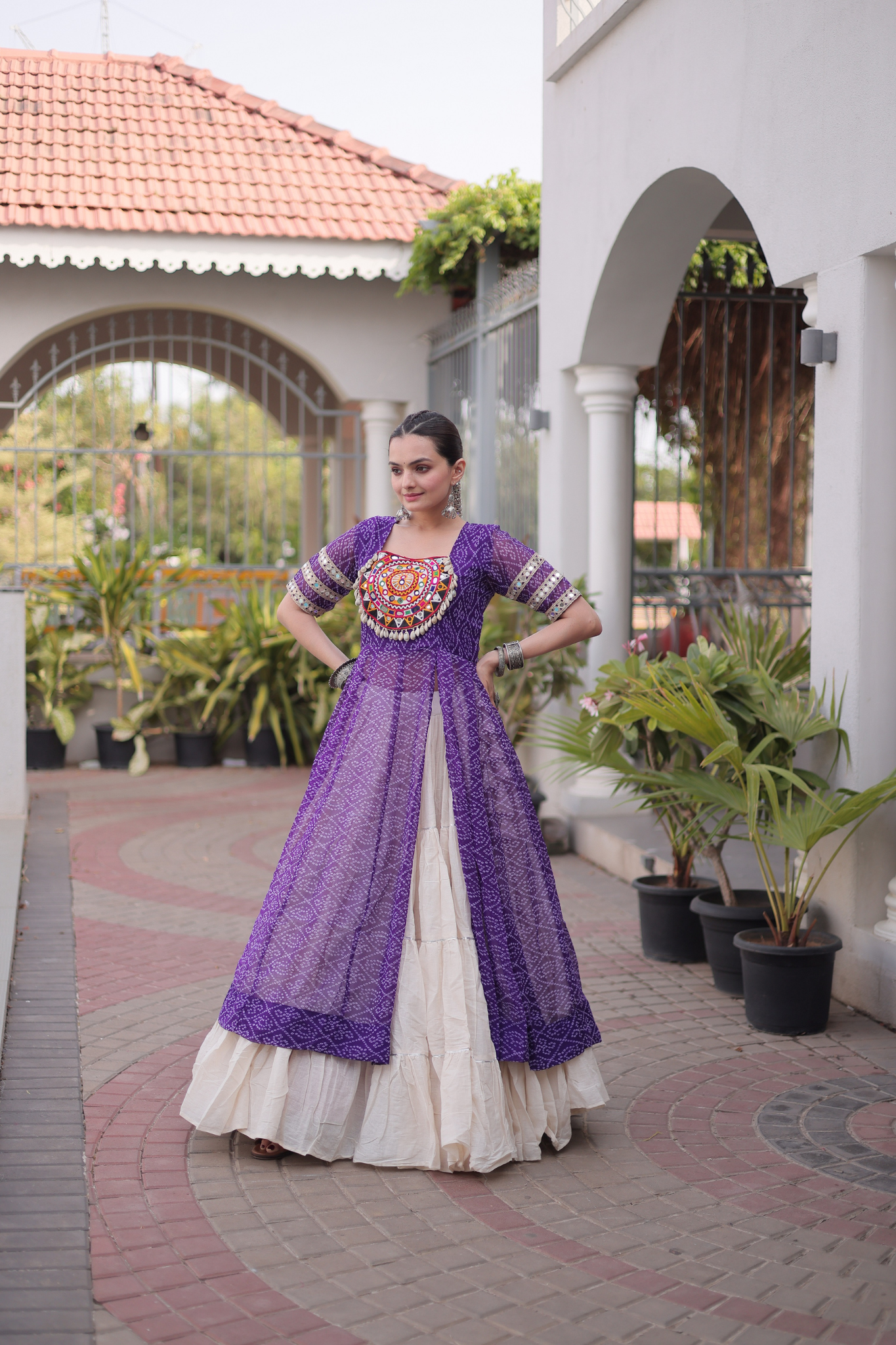 Women's Printed Anarkali Gown with Sharara | Traditional Ethnic Party Wear