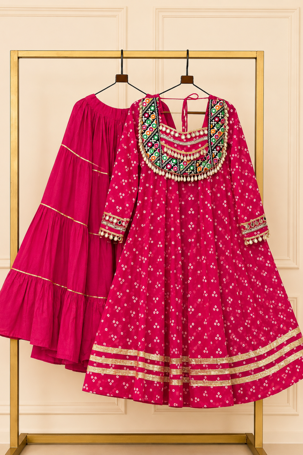 Women’s Bandhani Print Anarkali Kurta with Embroidered Yoke & Gota Patti Work