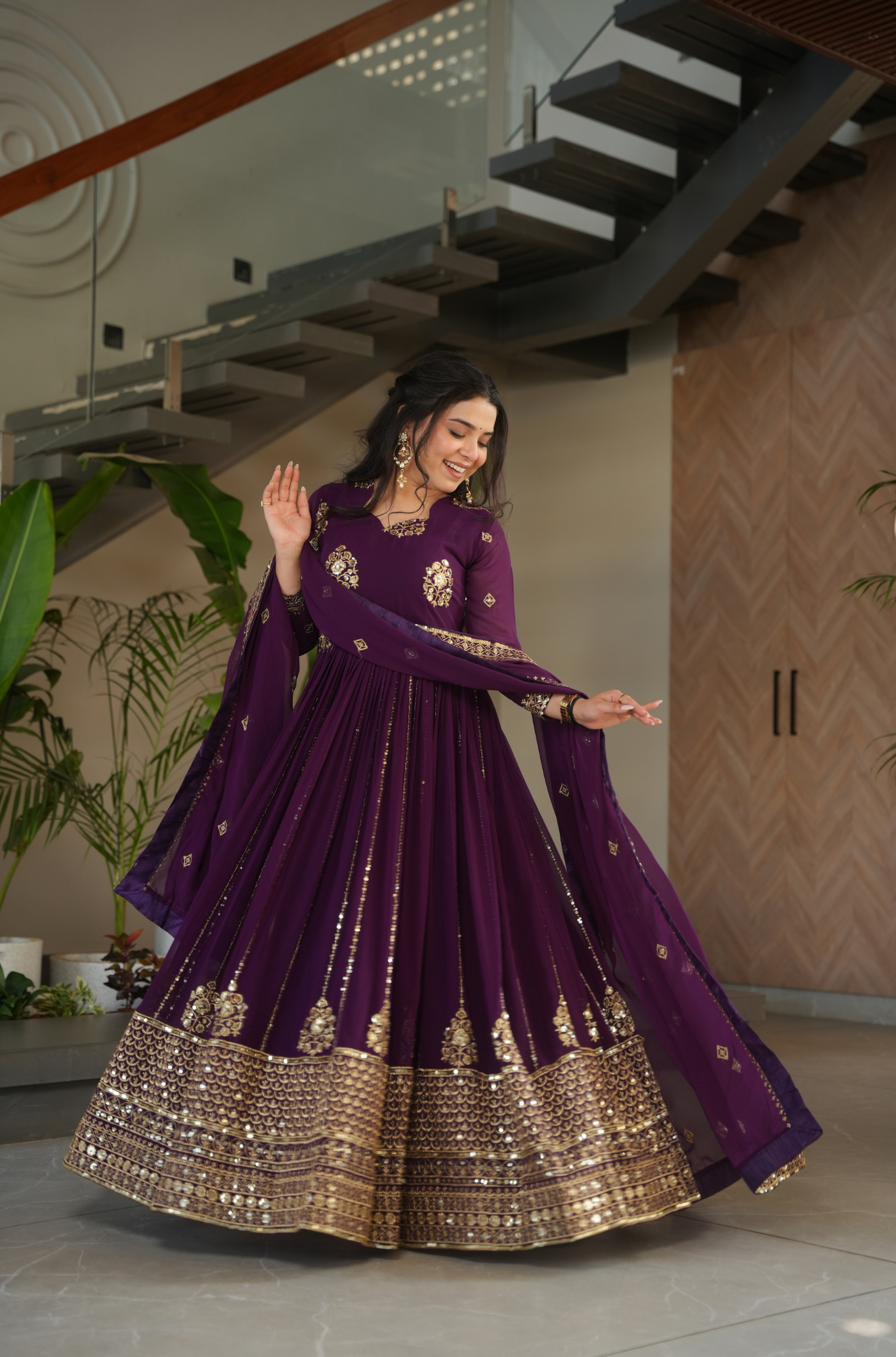 Women's Embroidered Anarkali Gown with Dupatta